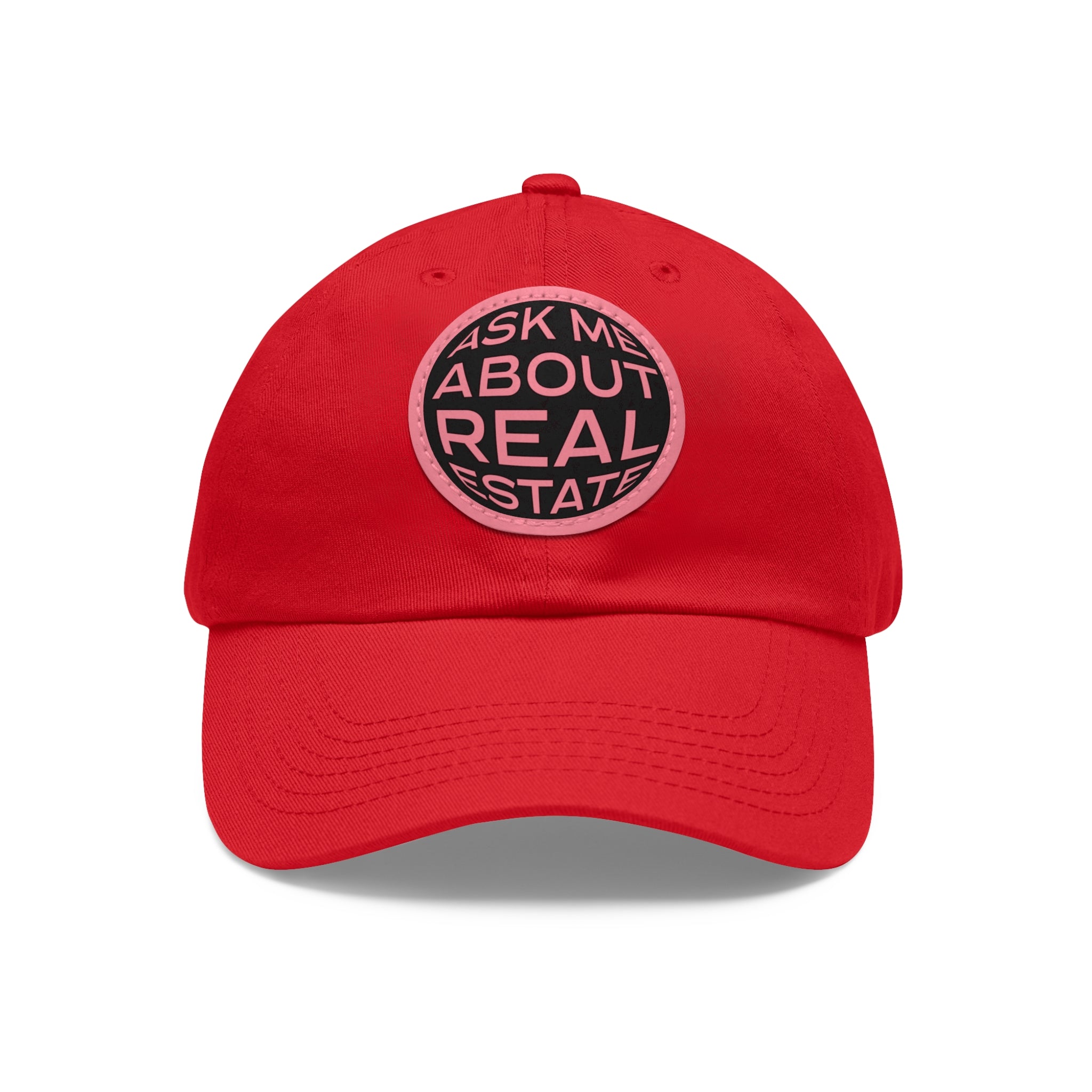 Ask Me About Real Estate Dad Hat with Leather Patch (Round)