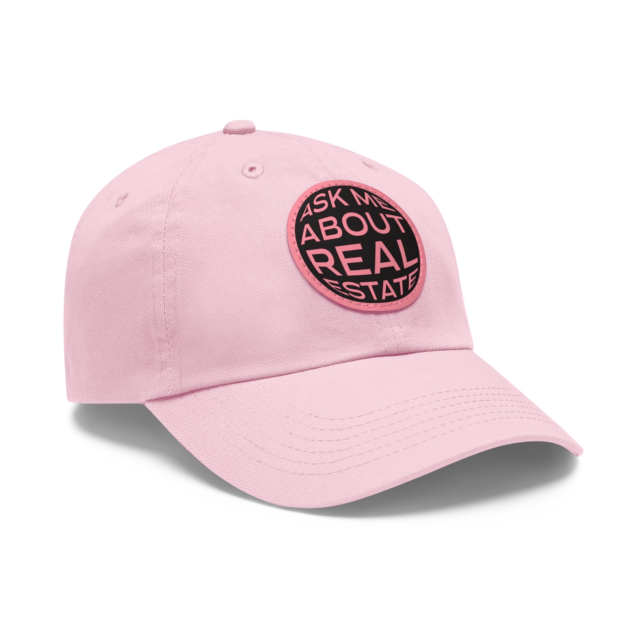 Ask Me About Real Estate Dad Hat with Leather Patch (Round)