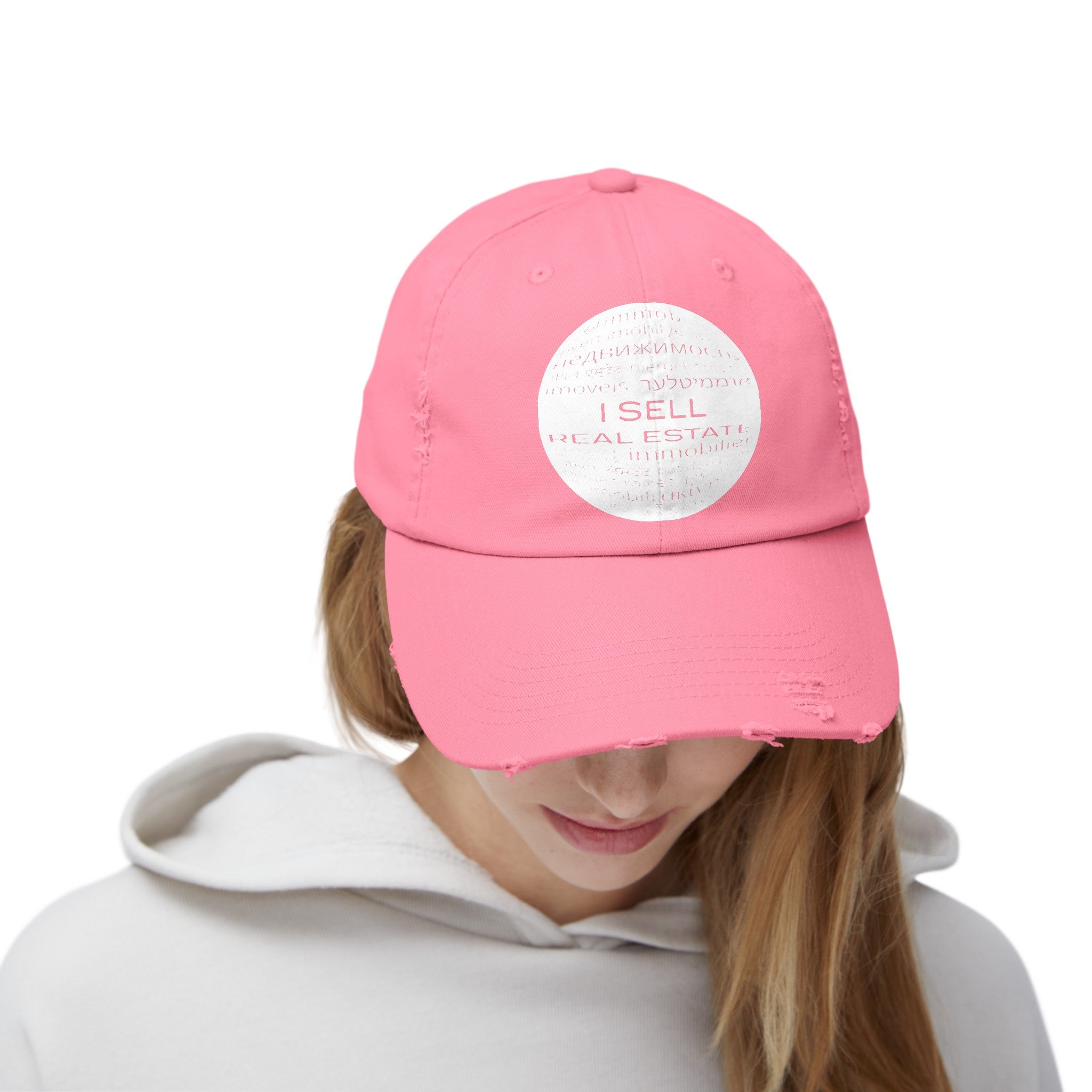 I Sell Real Estate Translated Unisex Distressed Cap