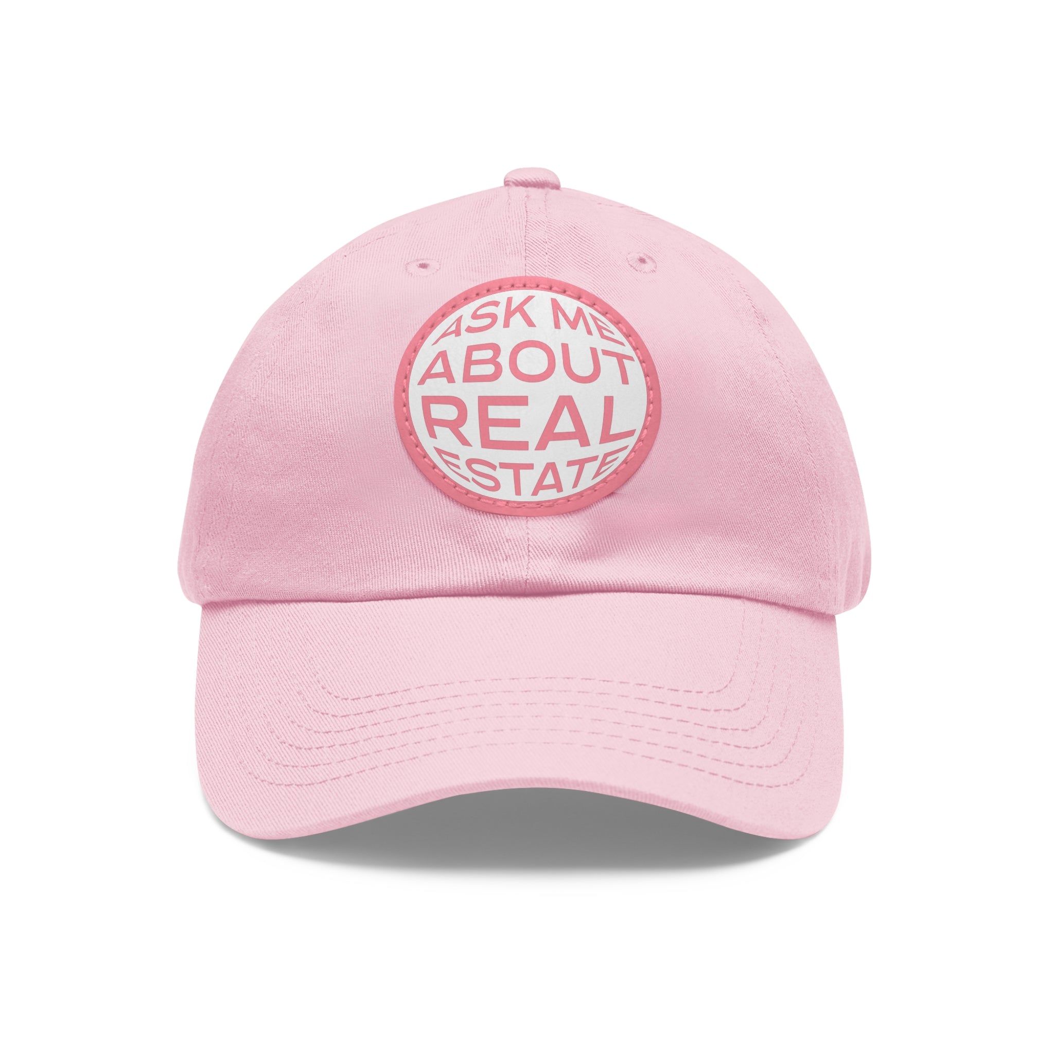 Ask Me About Real Estate Dad Hat with Leather Patch (Round)