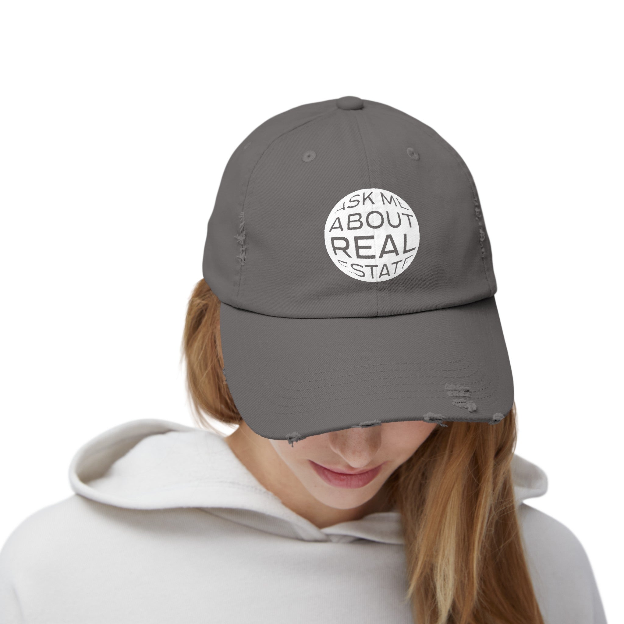 Ask Me About Real Estate Unisex Distressed Cap