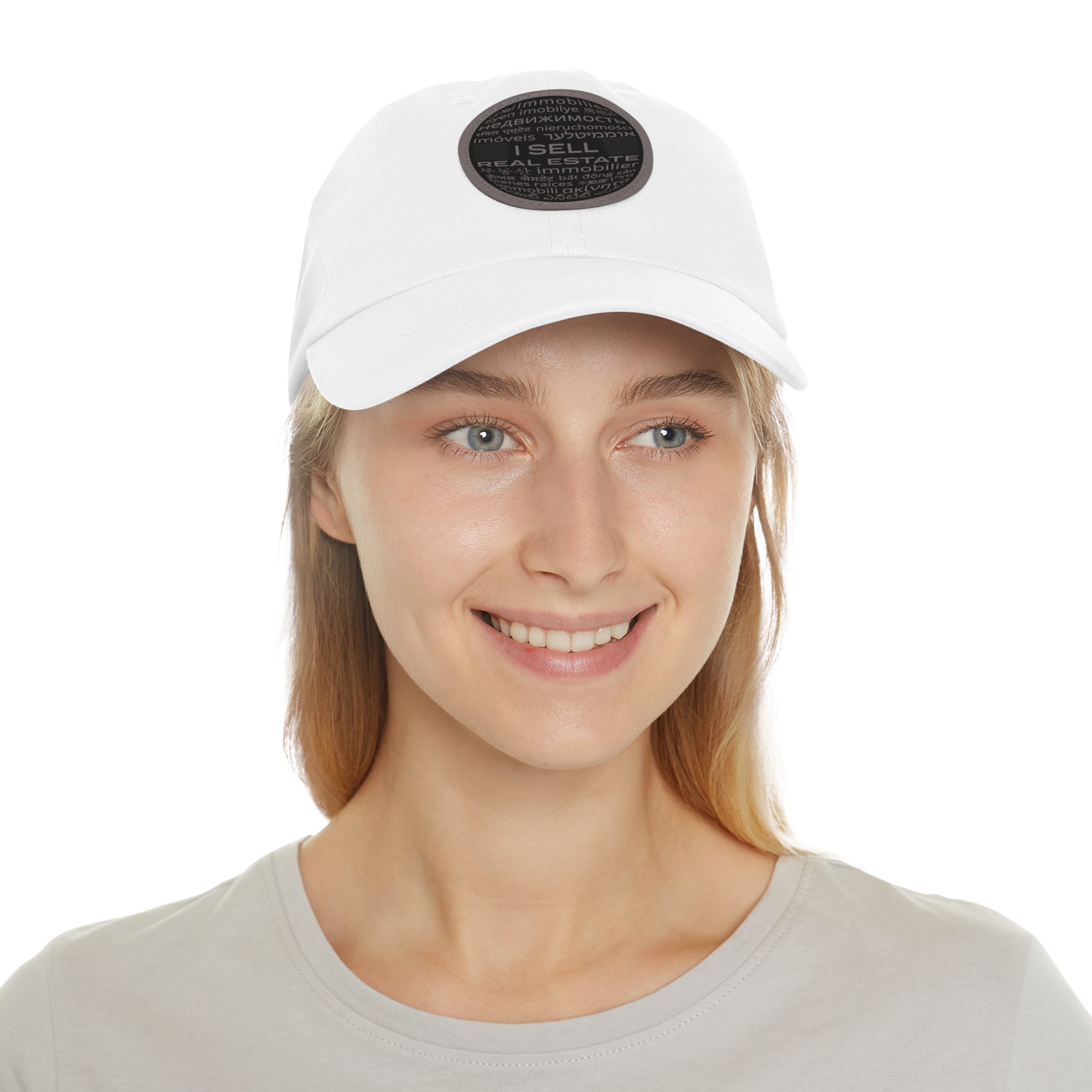 I Sell Real Estate Translated Dad Hat with Leather Patch (Round)