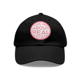 Ask Me About Real Estate Dad Hat with Leather Patch (Round)