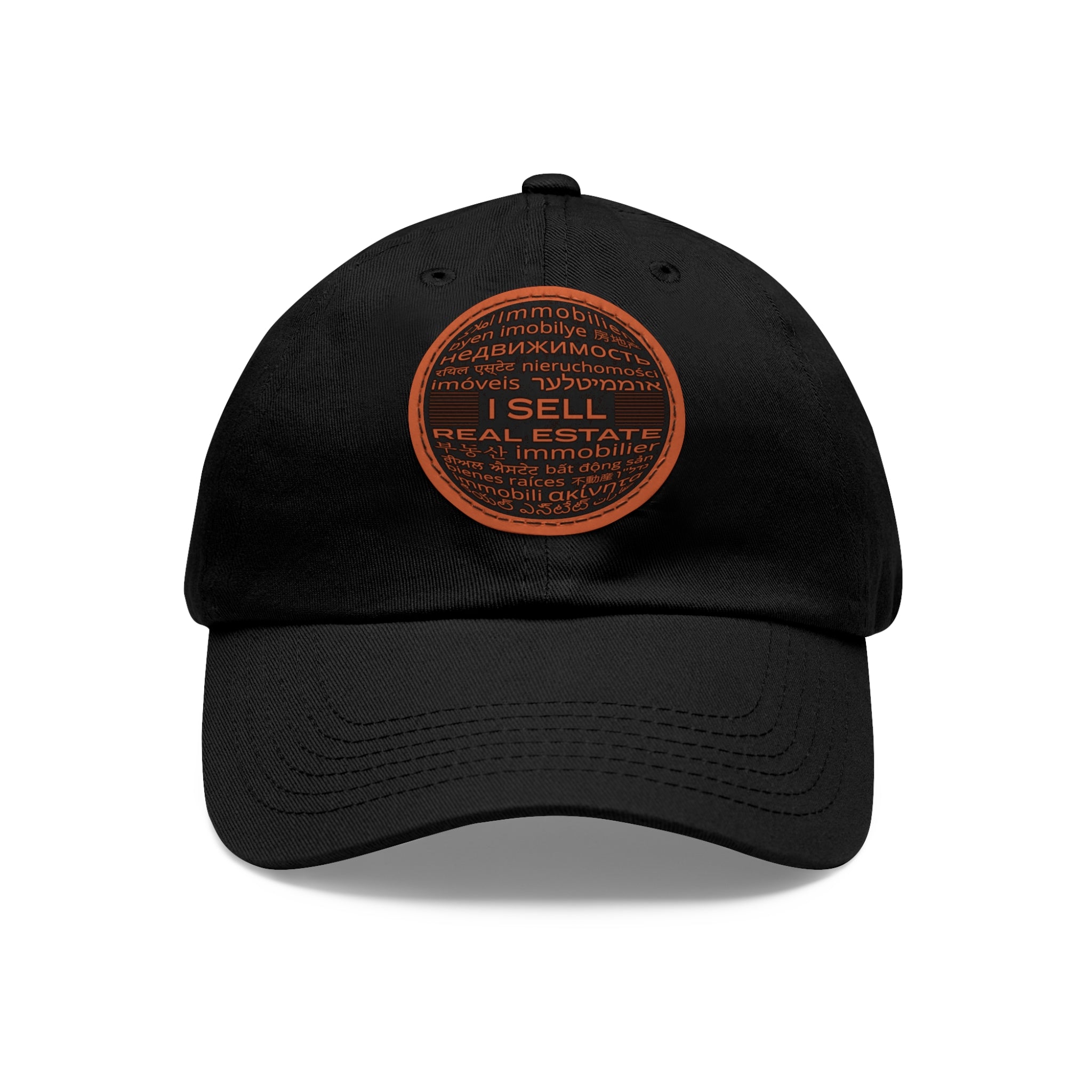 I Sell Real Estate Translated Dad Hat with Leather Patch (Round)
