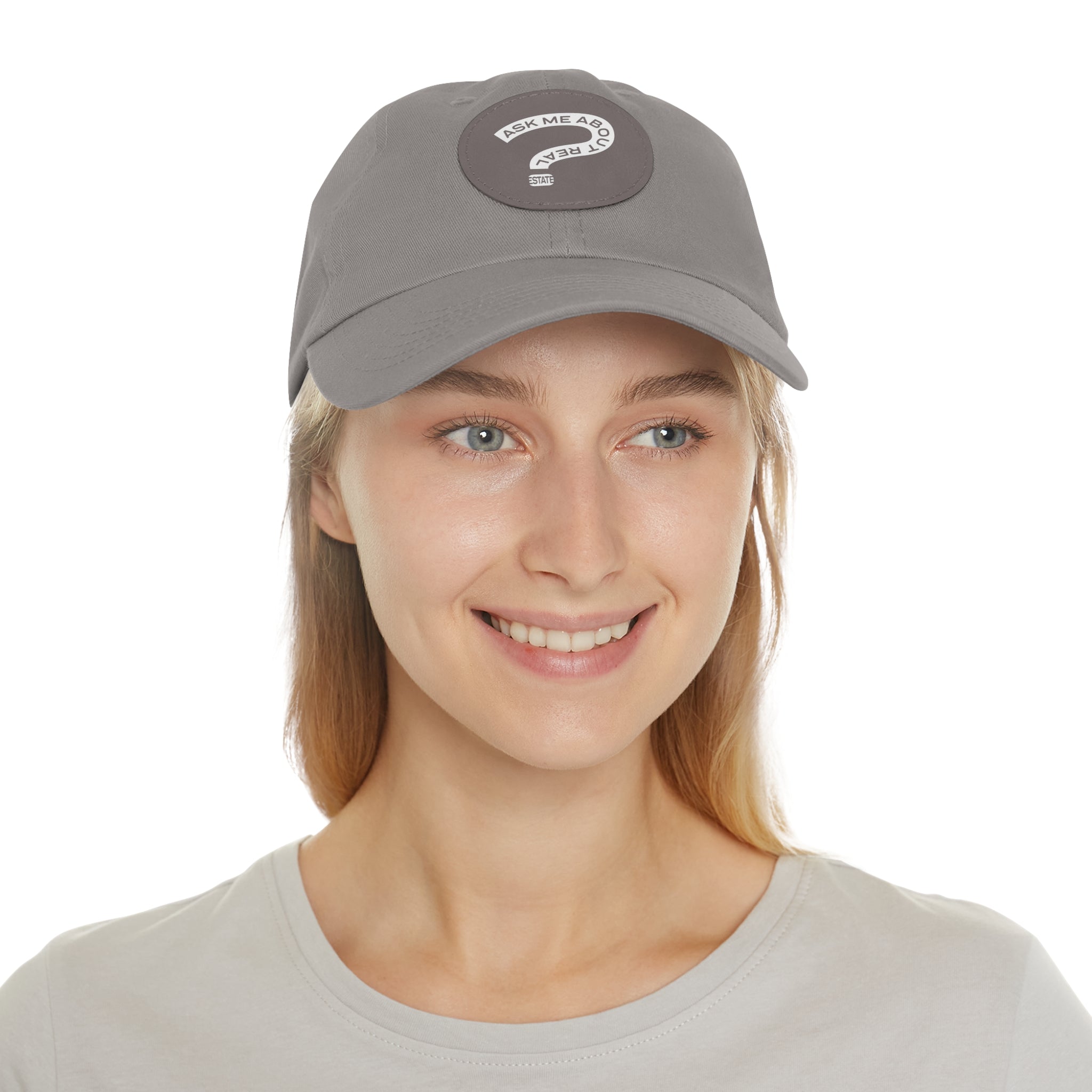 Ask Me About Real Estate Dad Hat with Leather Patch (Round)