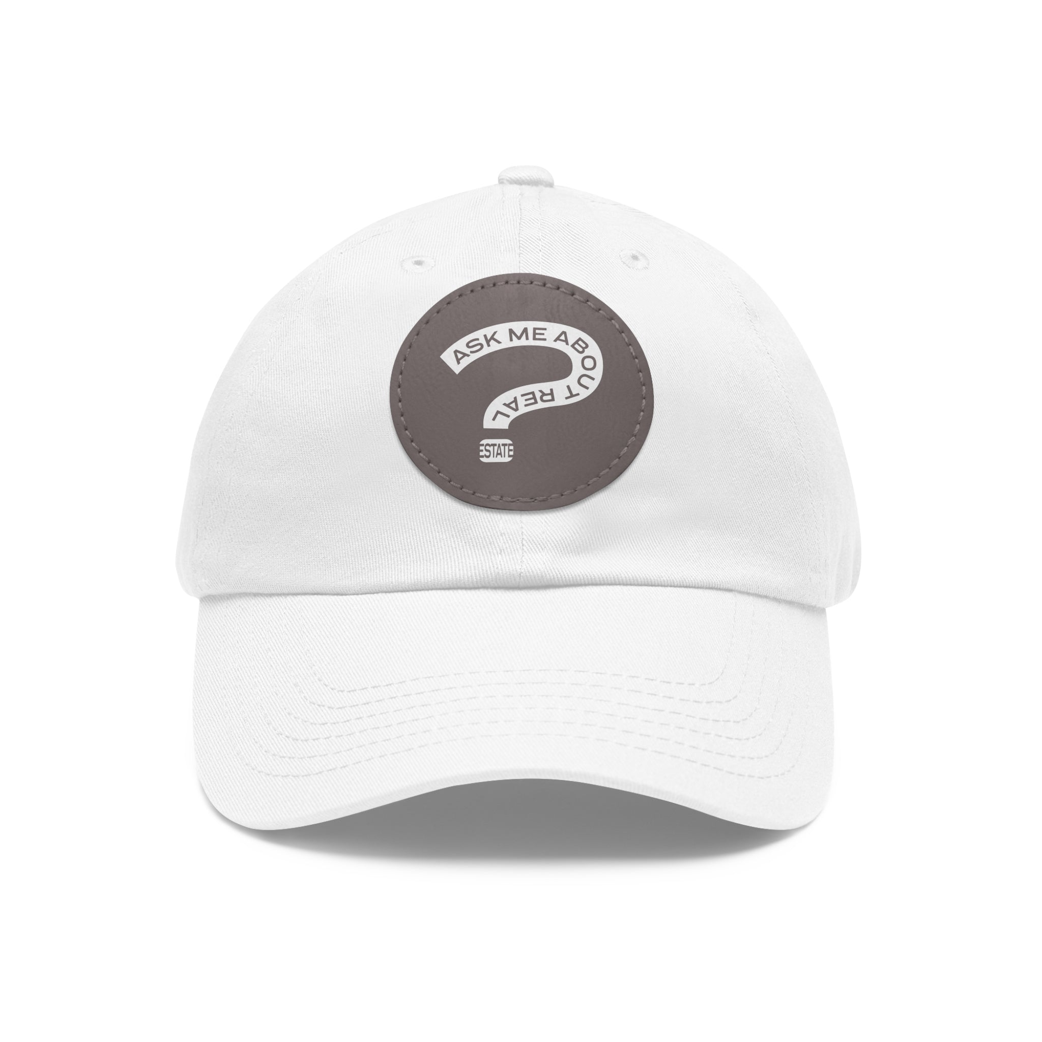 Ask Me About Real Estate Dad Hat with Leather Patch (Round)