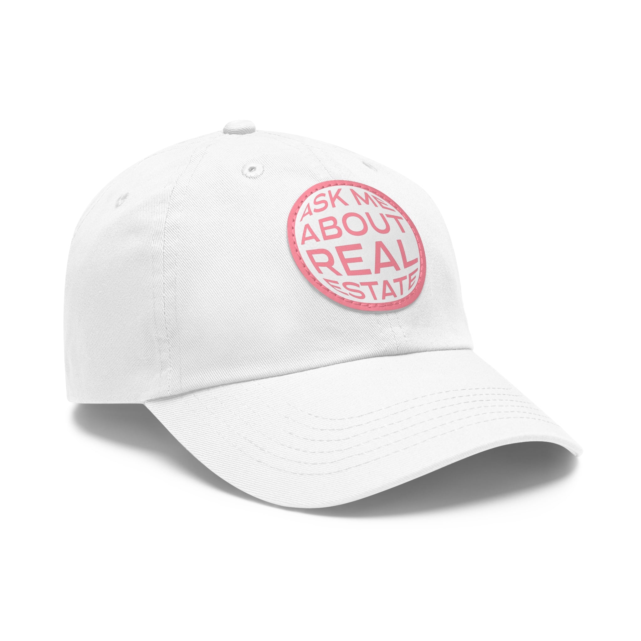 Ask Me About Real Estate Dad Hat with Leather Patch (Round)