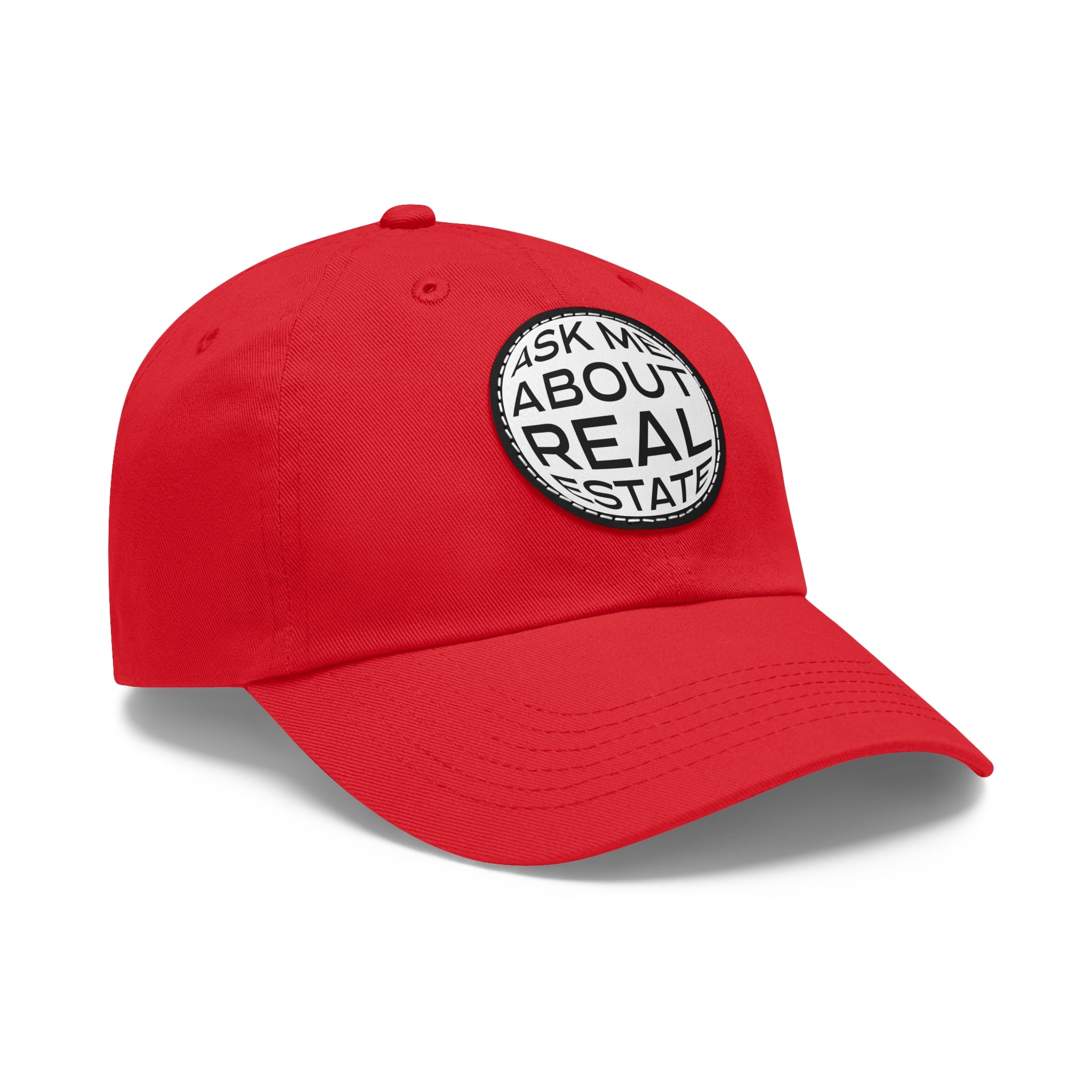Ask Me About Real Estate Dad Hat with Leather Patch (Round)