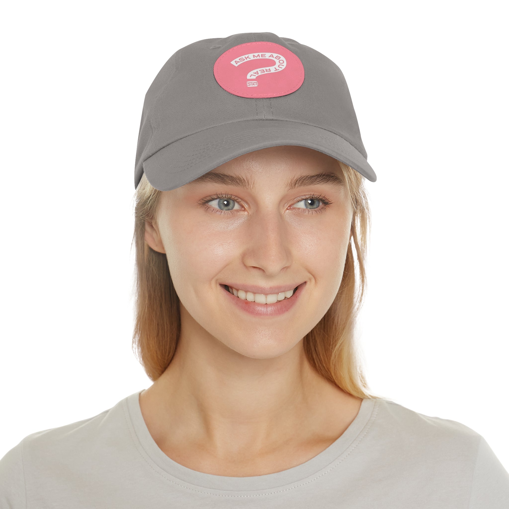 Ask Me About Real Estate Dad Hat with Leather Patch (Round)
