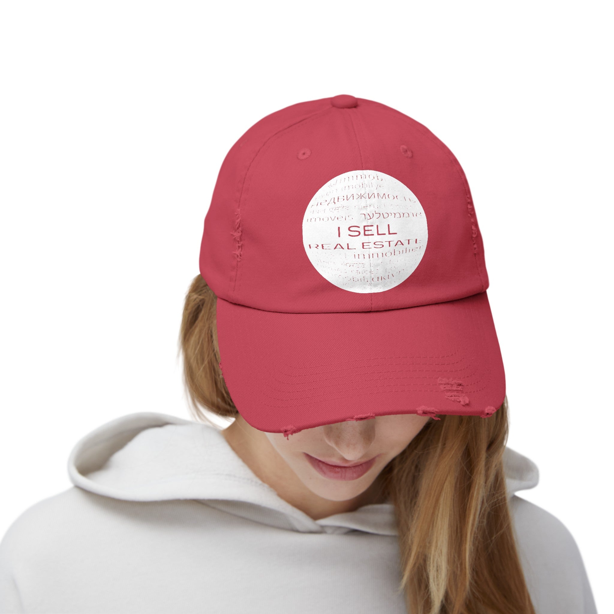 I Sell Real Estate Translated Unisex Distressed Cap