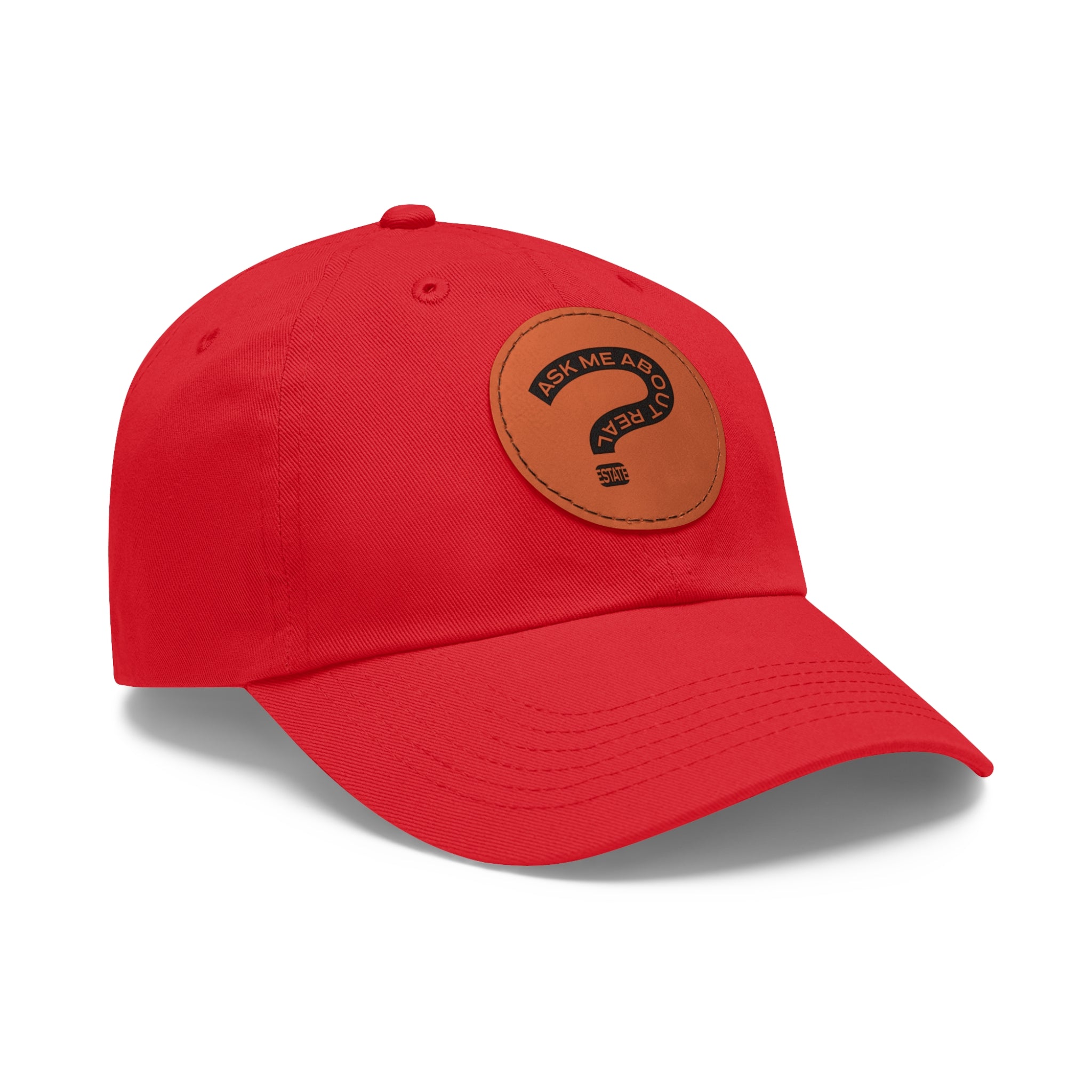Ask Me About Real Estate Dad Hat with Leather Patch (Round)