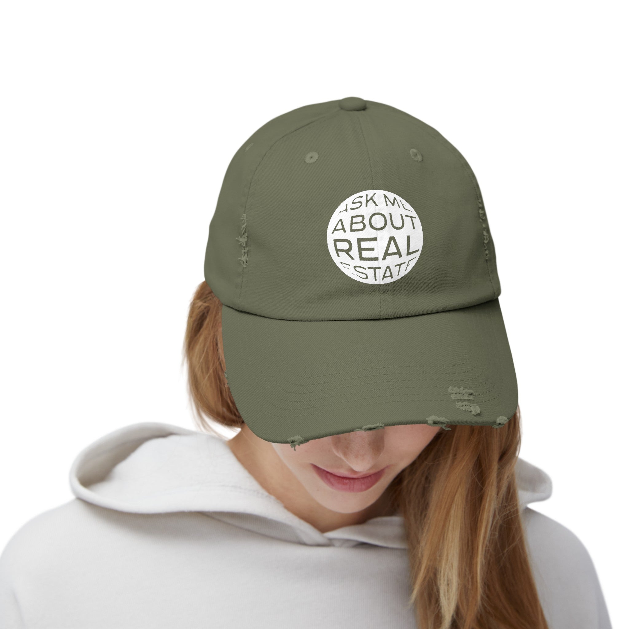 Ask Me About Real Estate Unisex Distressed Cap