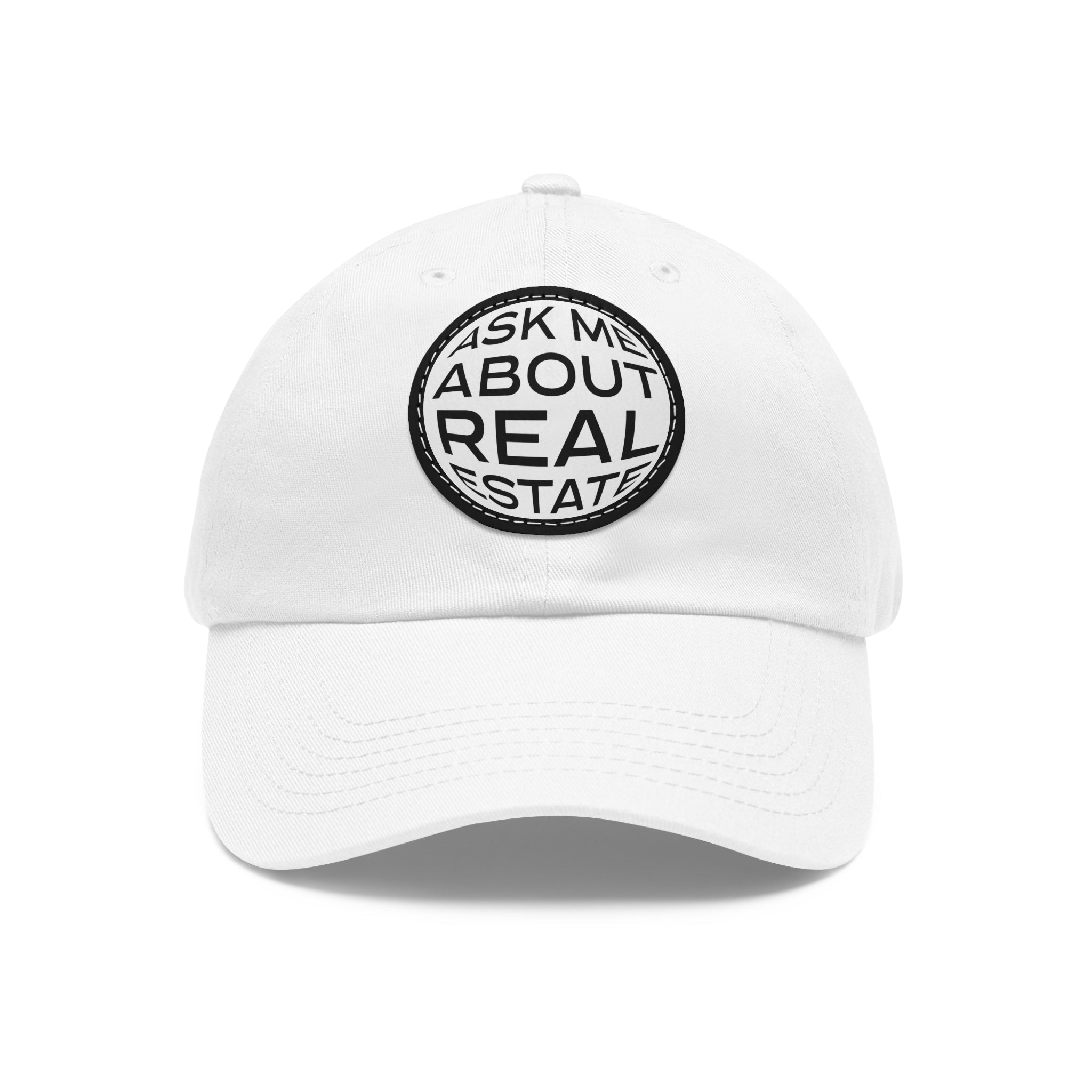 Ask Me About Real Estate Dad Hat with Leather Patch (Round)