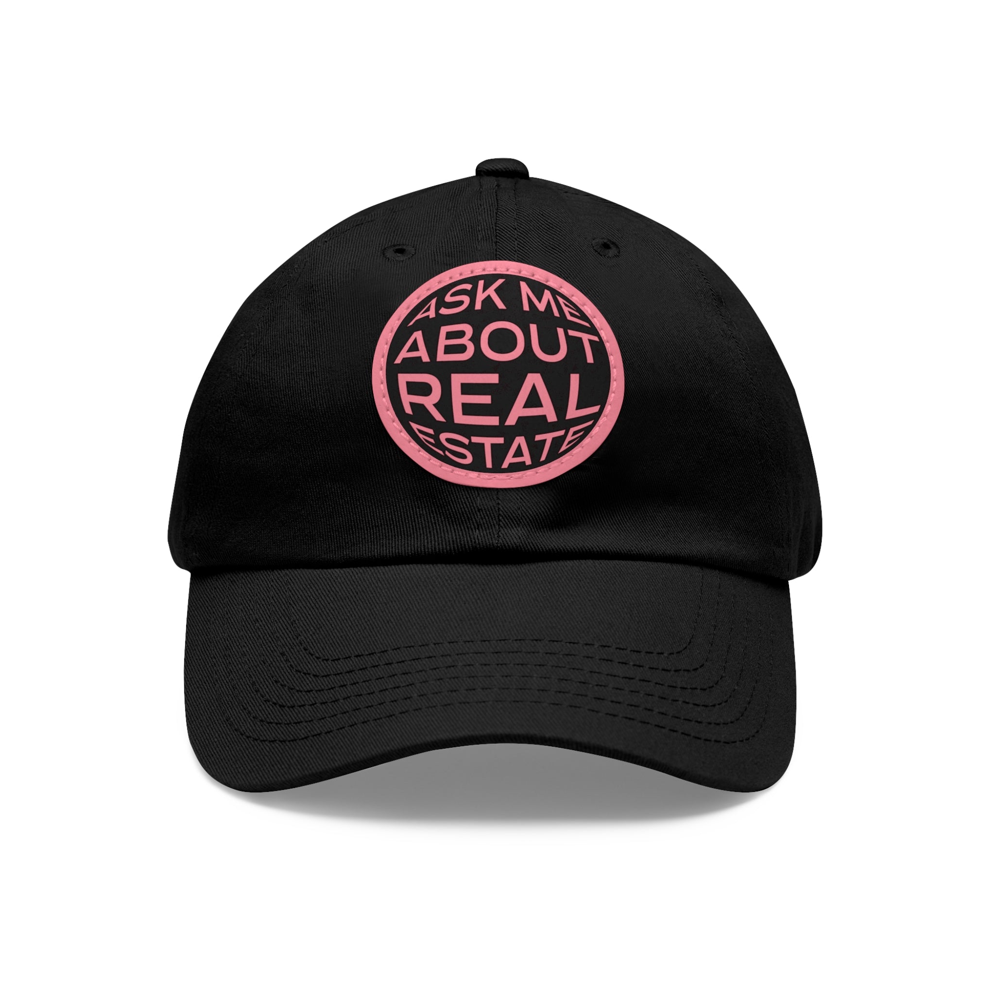 Ask Me About Real Estate Dad Hat with Leather Patch (Round)