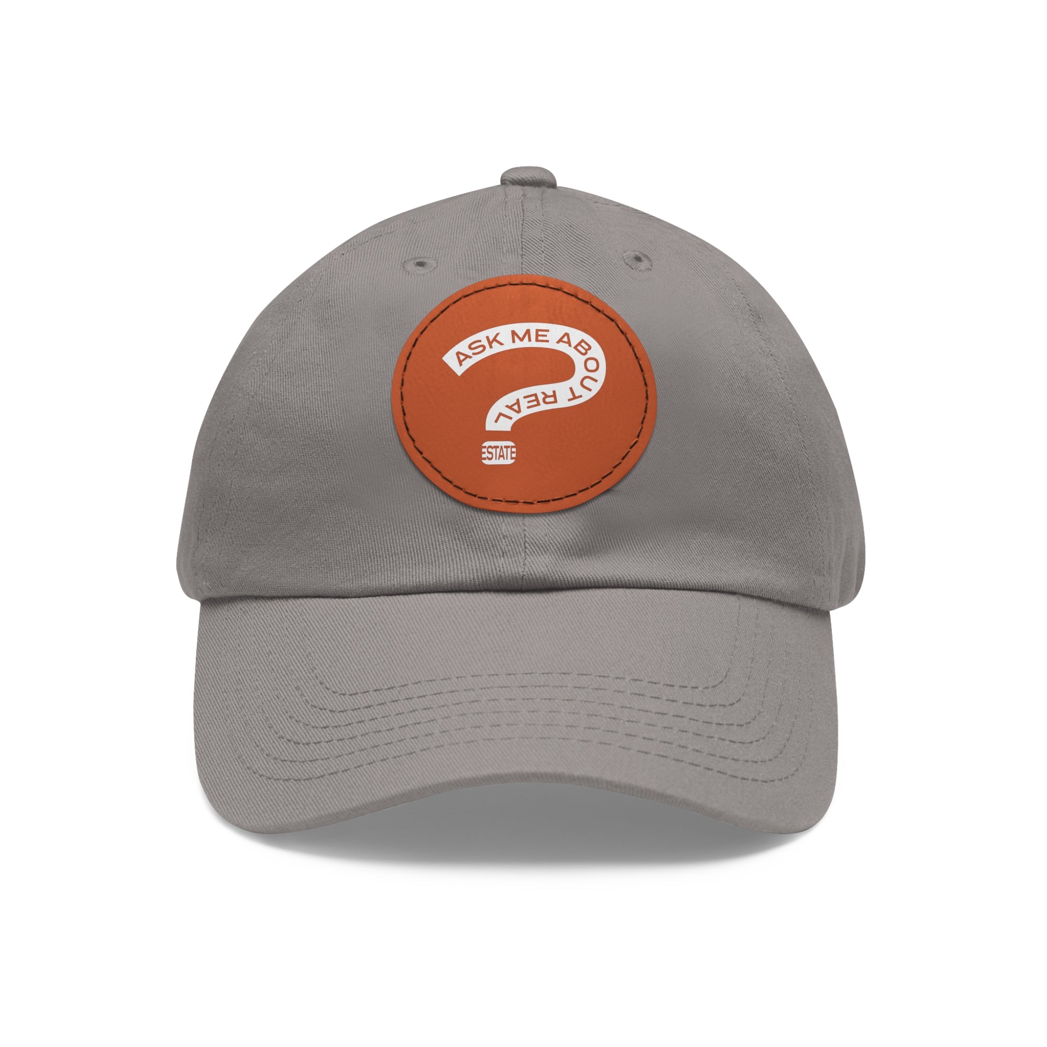 Ask Me About Real Estate Dad Hat with Leather Patch (Round)