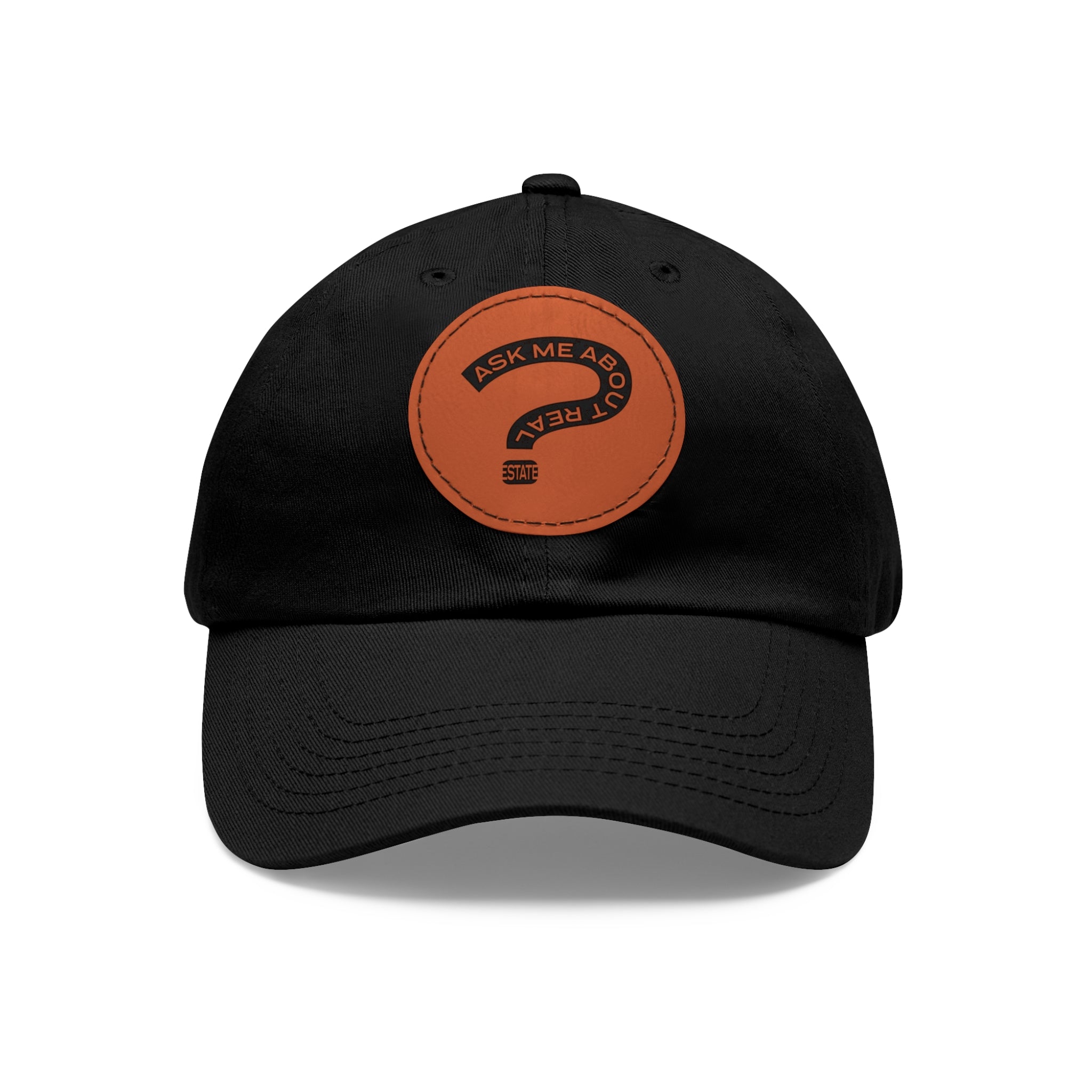 Ask Me About Real Estate Dad Hat with Leather Patch (Round)