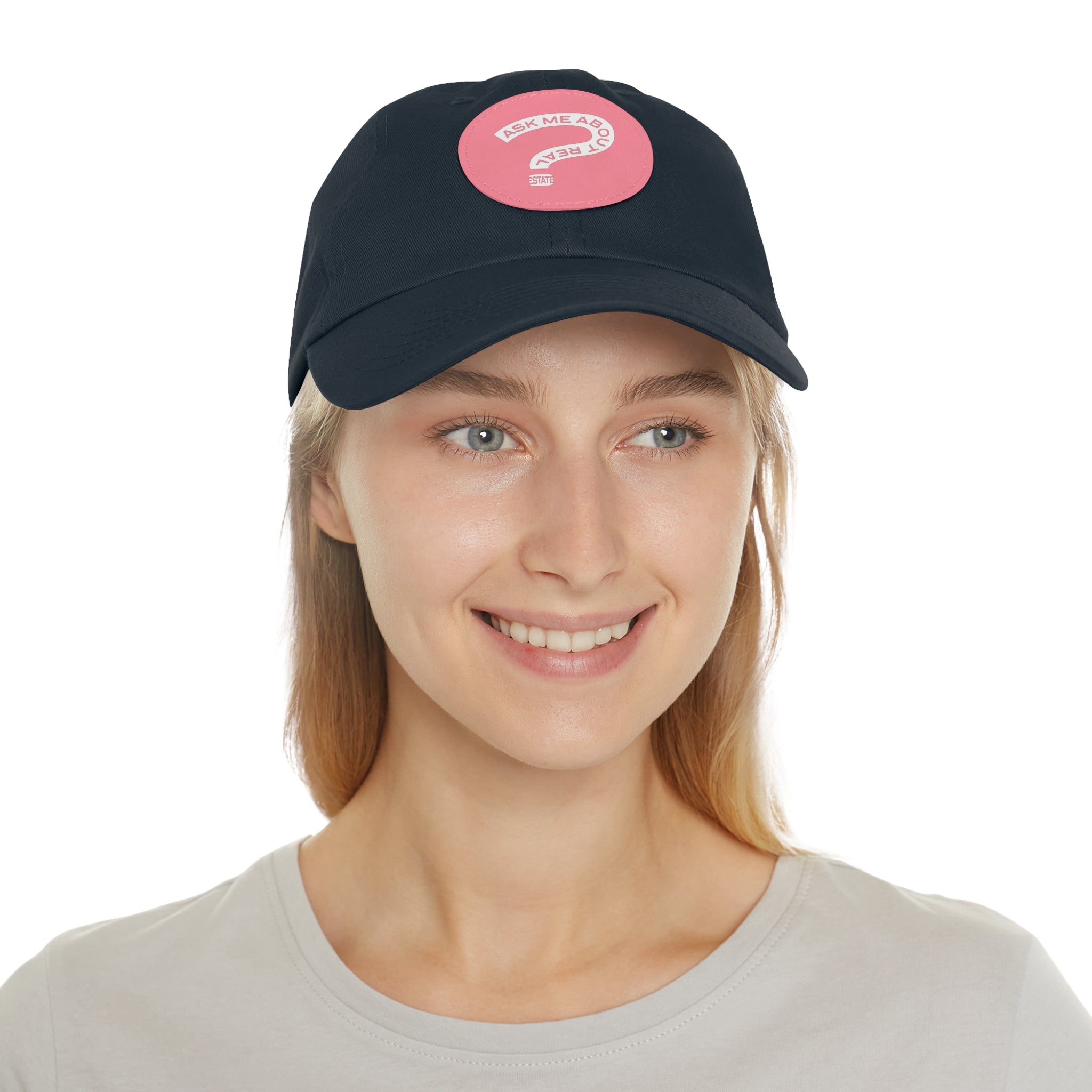 Ask Me About Real Estate Dad Hat with Leather Patch (Round)