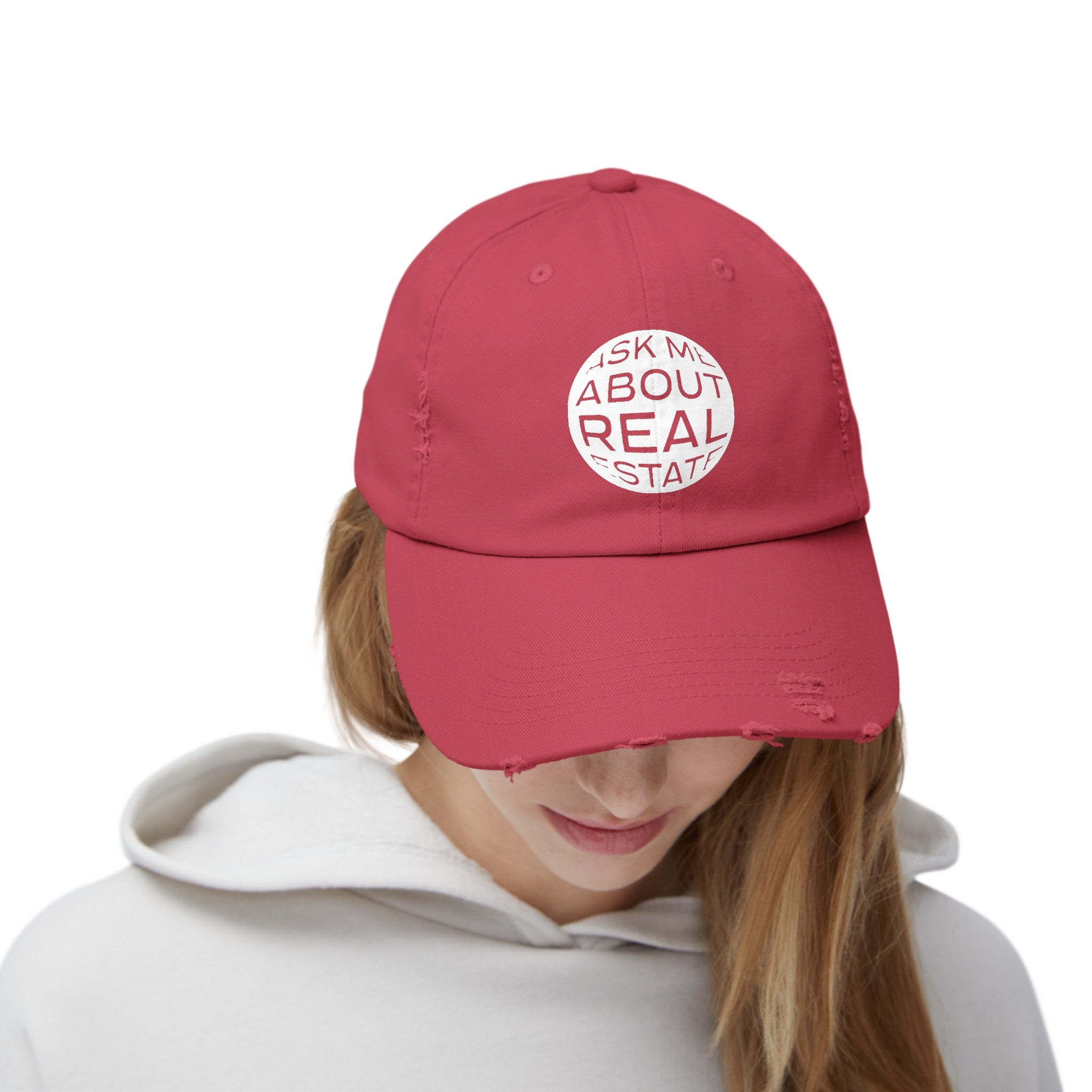 Ask Me About Real Estate Unisex Distressed Cap