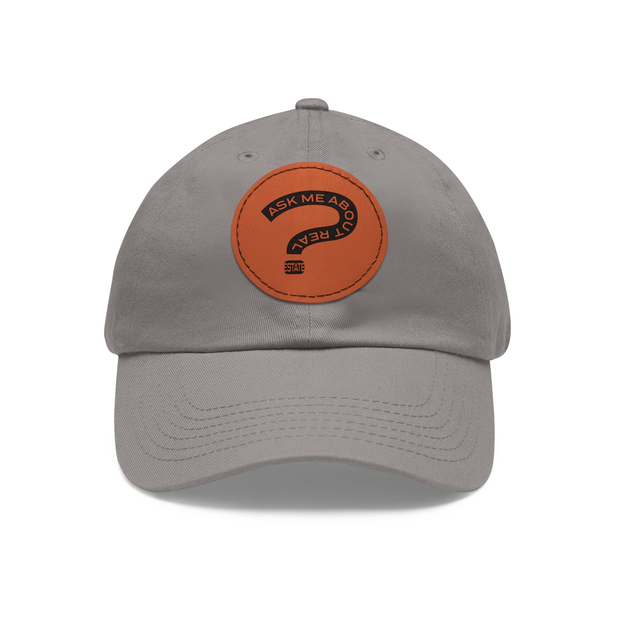 Ask Me About Real Estate Dad Hat with Leather Patch (Round)