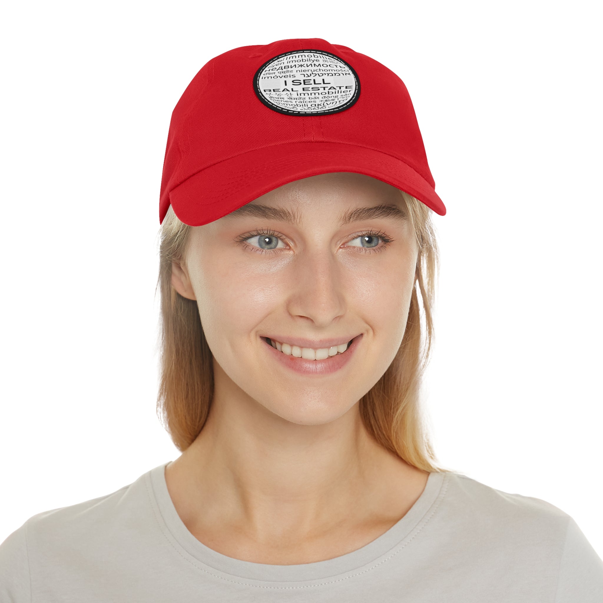 I Sell Real Estate Translated Dad Hat with Leather Patch (Round)
