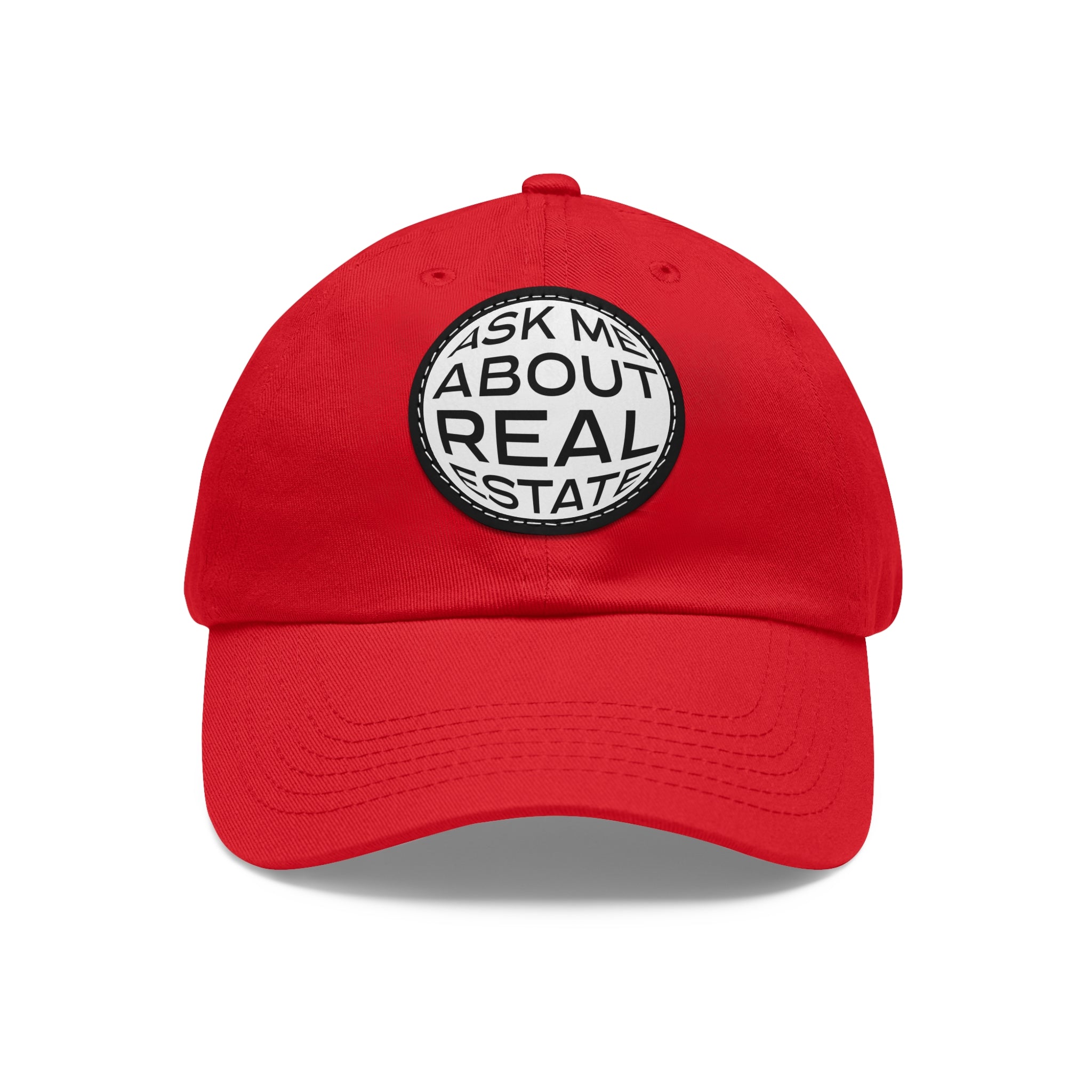 Ask Me About Real Estate Dad Hat with Leather Patch (Round)