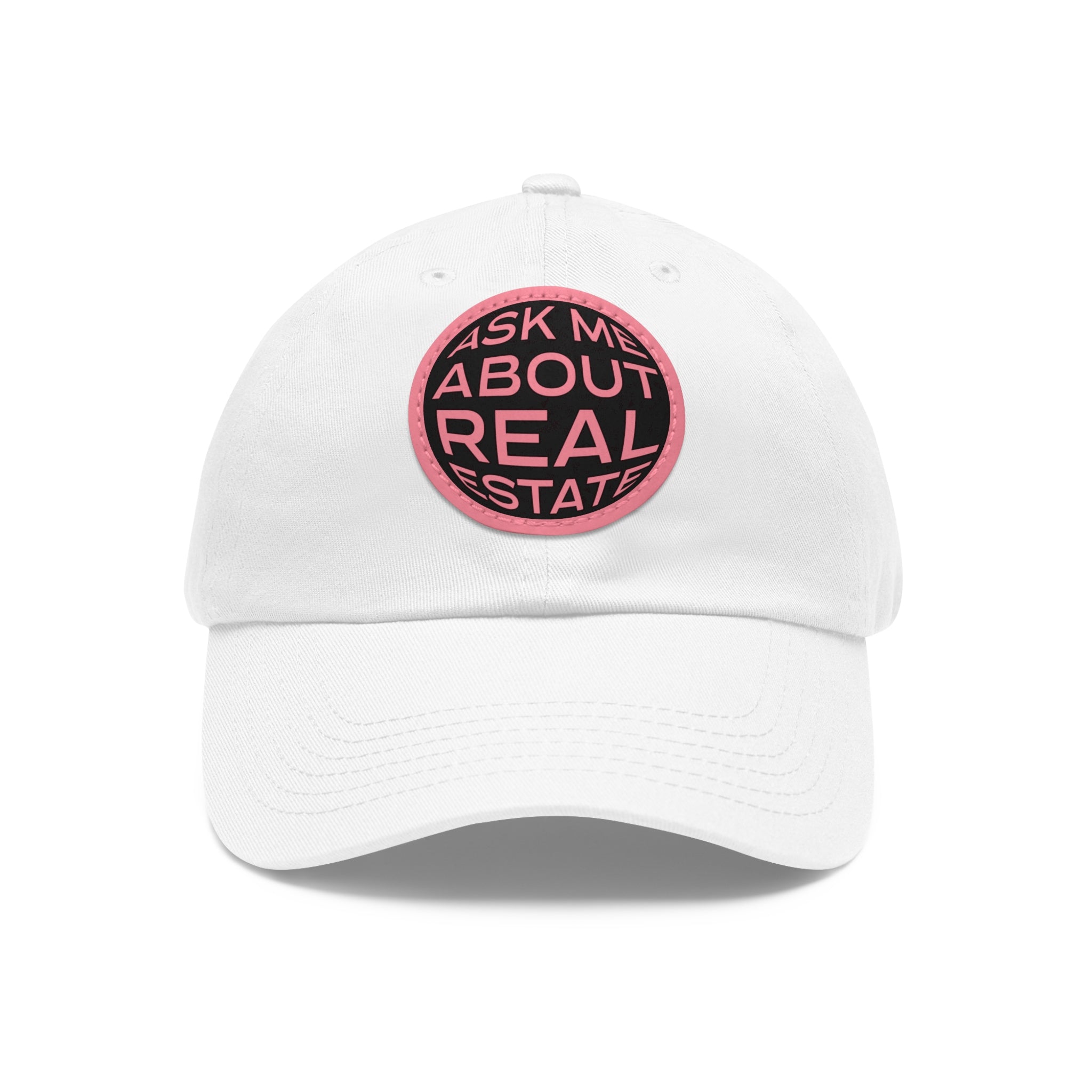 Ask Me About Real Estate Dad Hat with Leather Patch (Round)