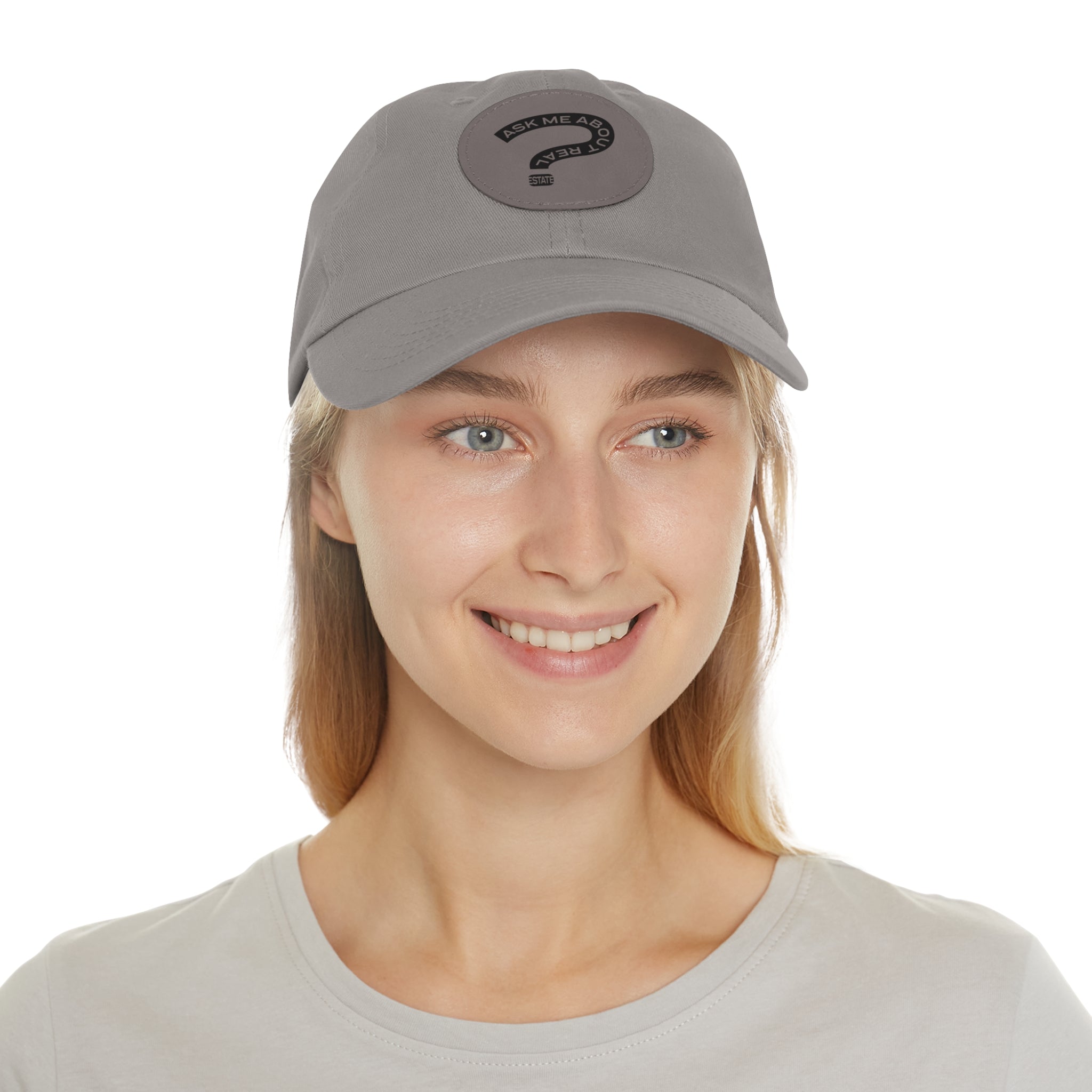 Ask Me About Real Estate Dad Hat with Leather Patch (Round)
