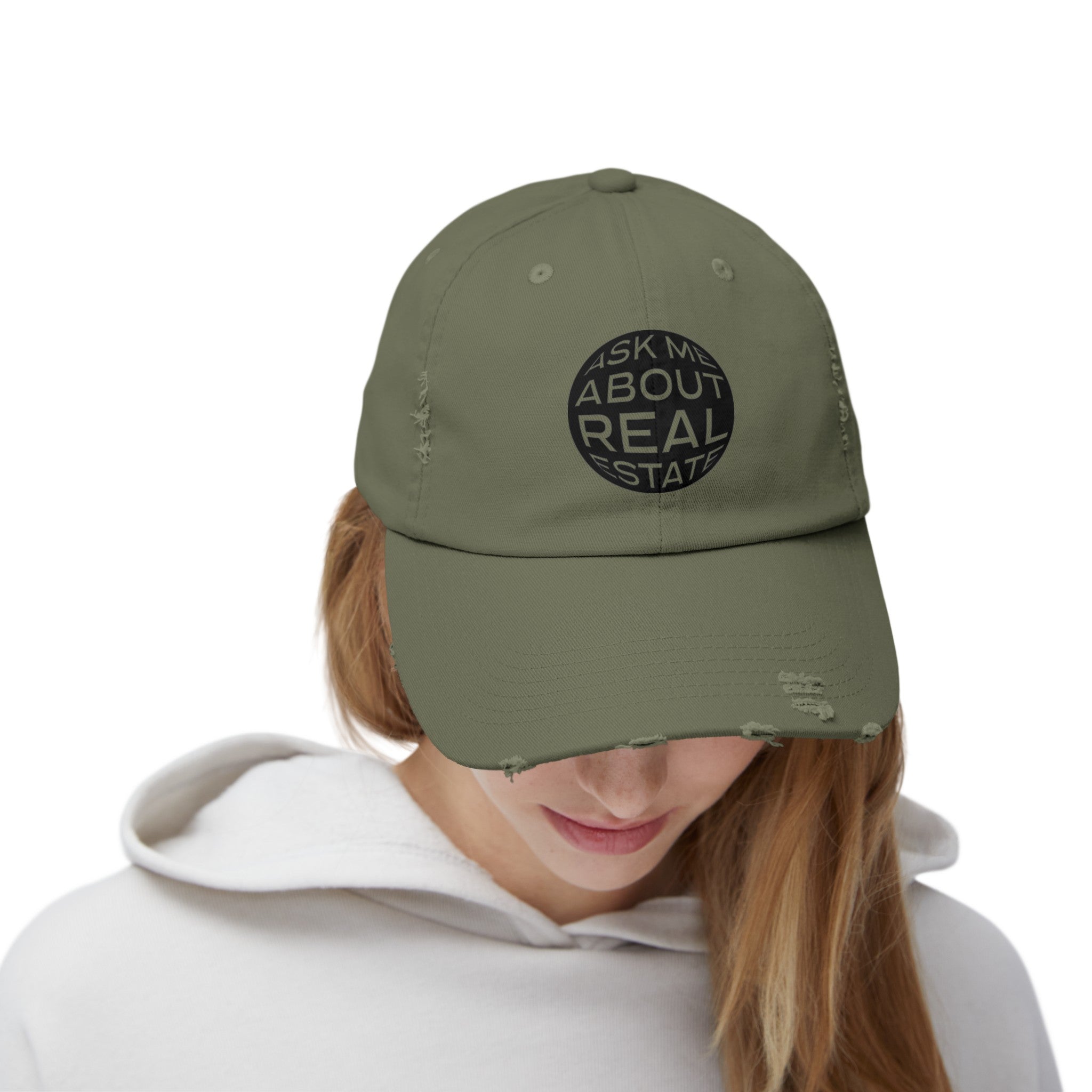 Ask Me About Real Estate Unisex Distressed Cap