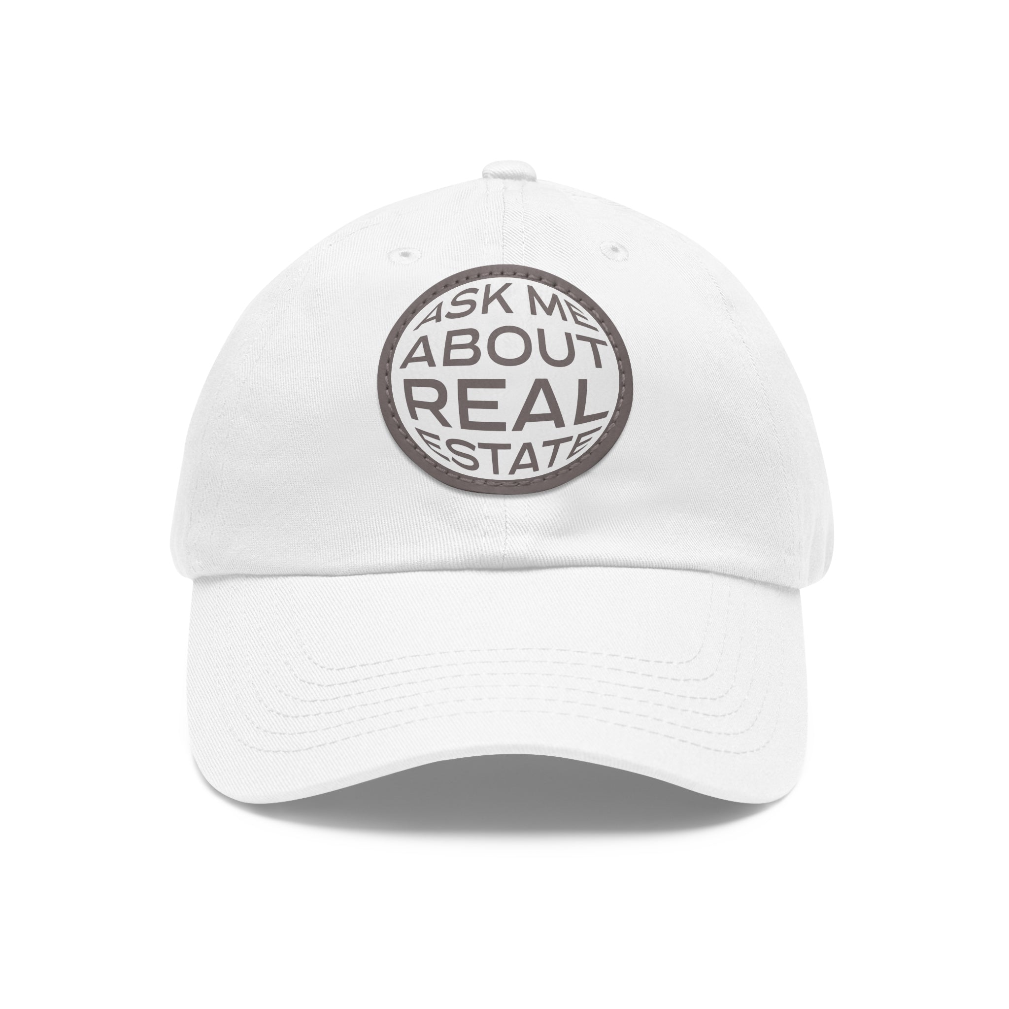 Ask Me About Real Estate Dad Hat with Leather Patch (Round)