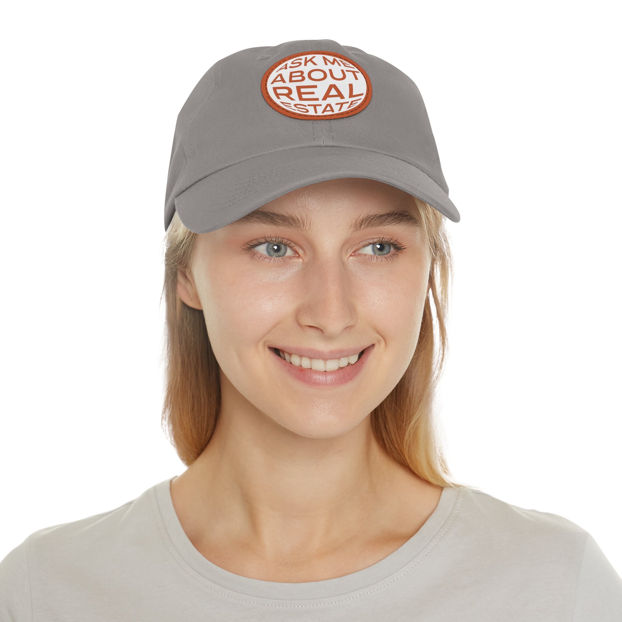 Ask Me About Real Estate Dad Hat with Leather Patch (Round)