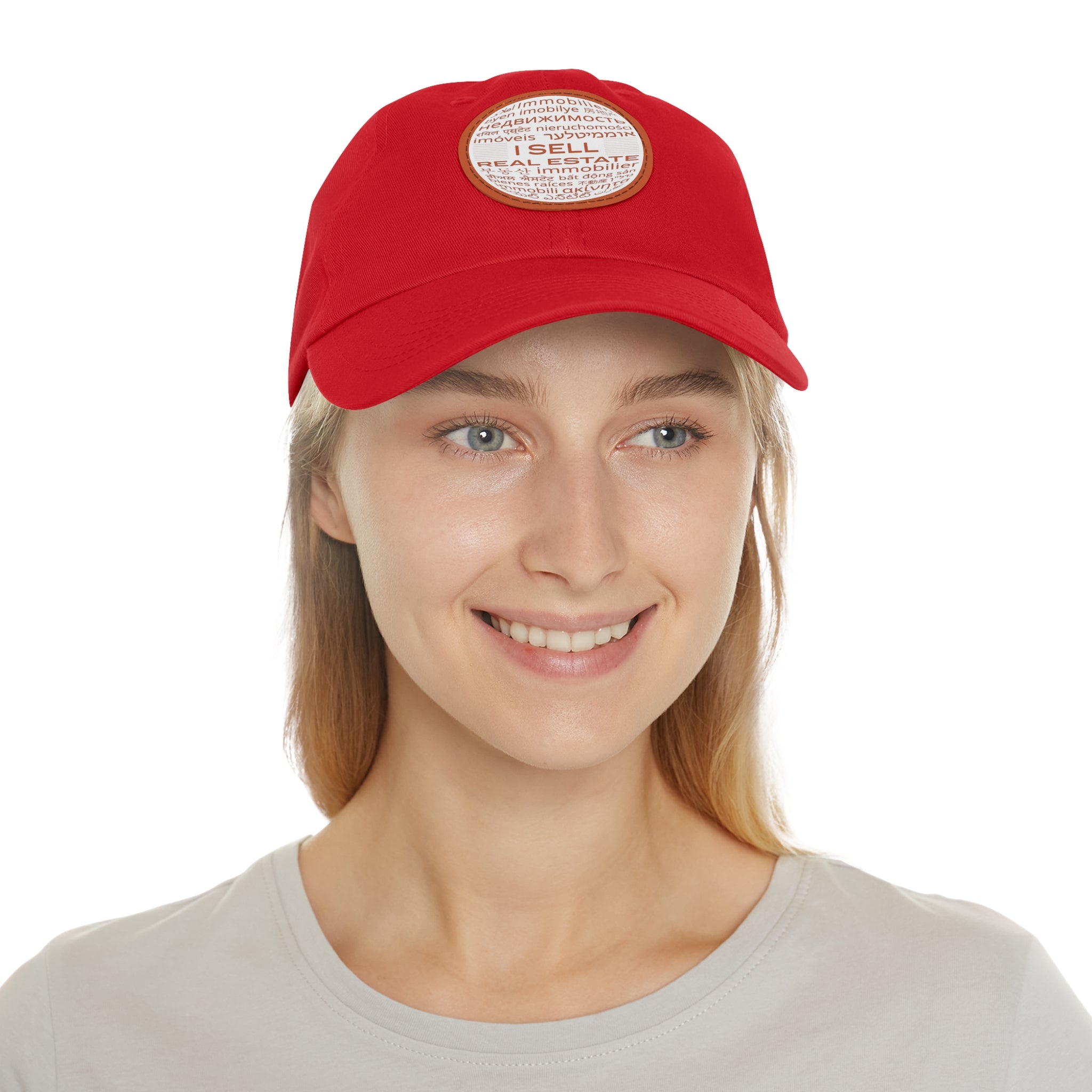 I Sell Real Estate Translated Dad Hat with Leather Patch (Round)
