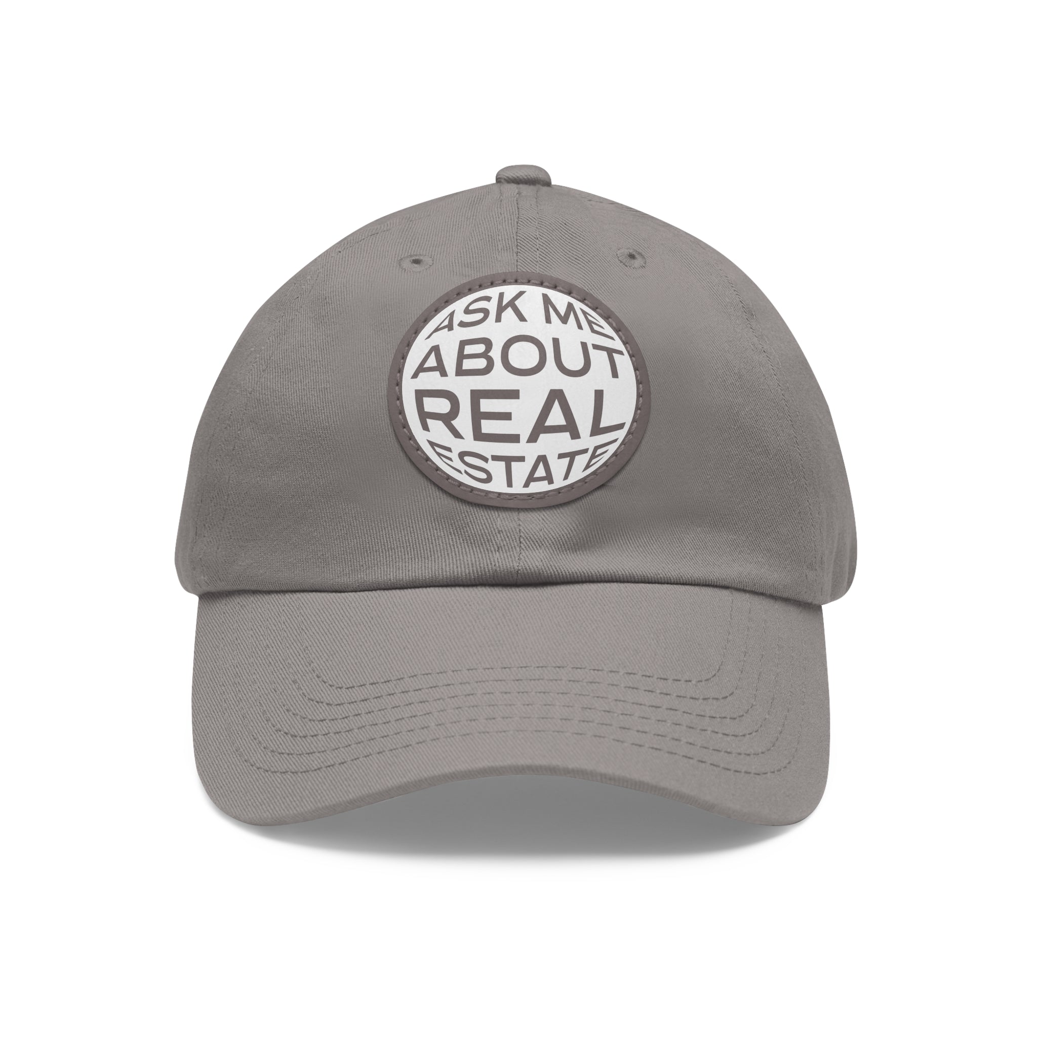 Ask Me About Real Estate Dad Hat with Leather Patch (Round)