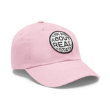 Ask Me About Real Estate Dad Hat with Leather Patch (Round)