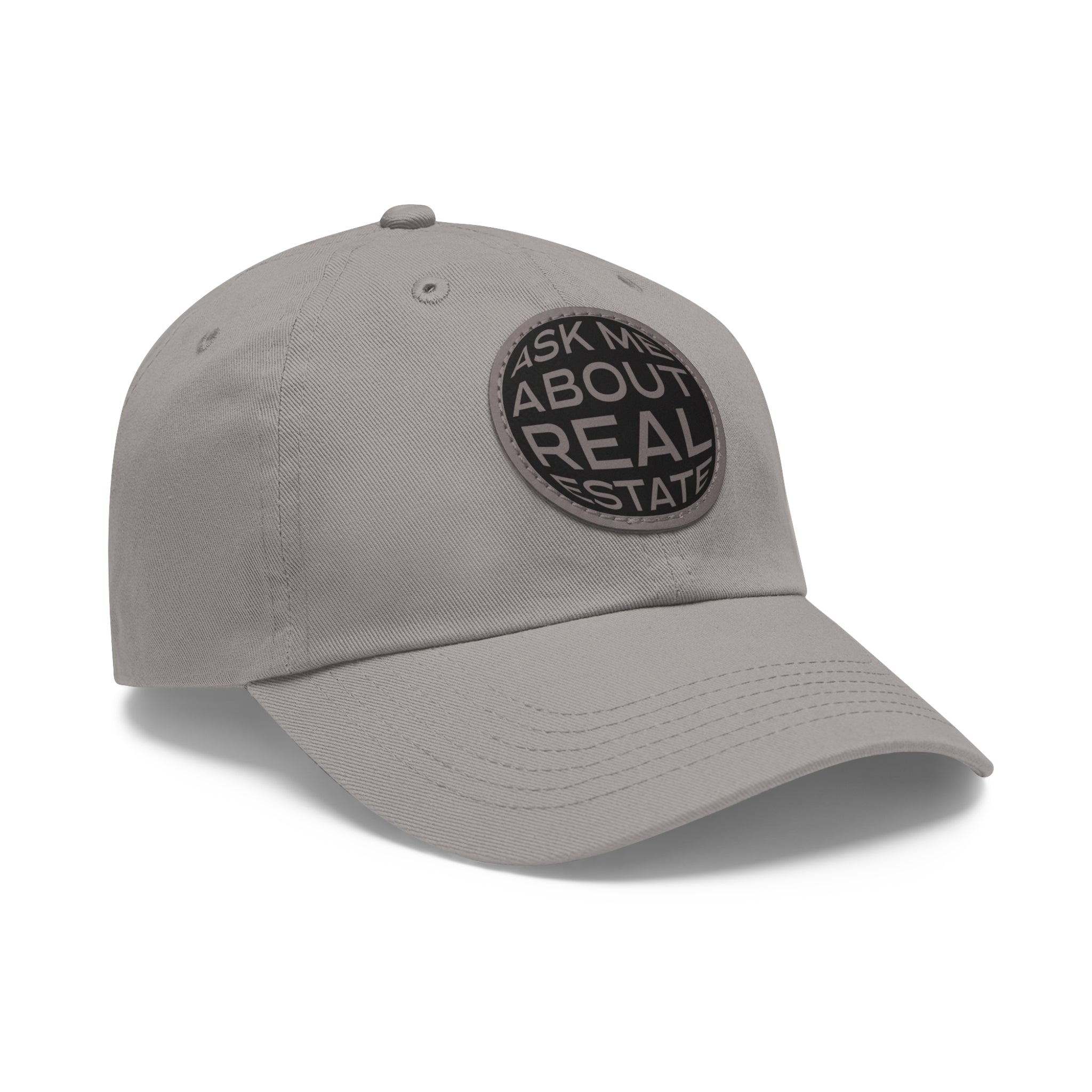 Ask Me About Real Estate Dad Hat with Leather Patch (Round)