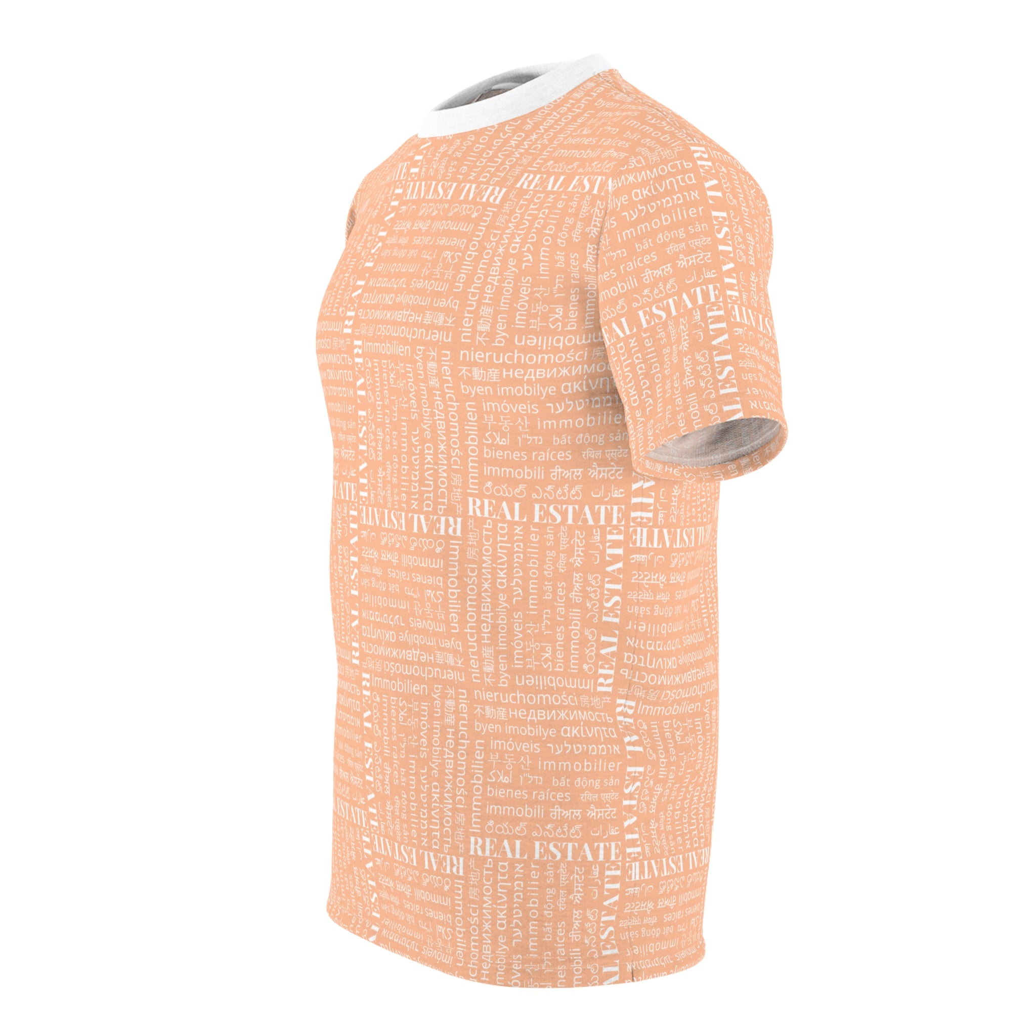 The Ultimate Real Estate Shirt! Unisex Cut & Sew Tee (AOP) Peach Fuzz