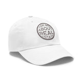 Ask Me About Real Estate Dad Hat with Leather Patch (Round)