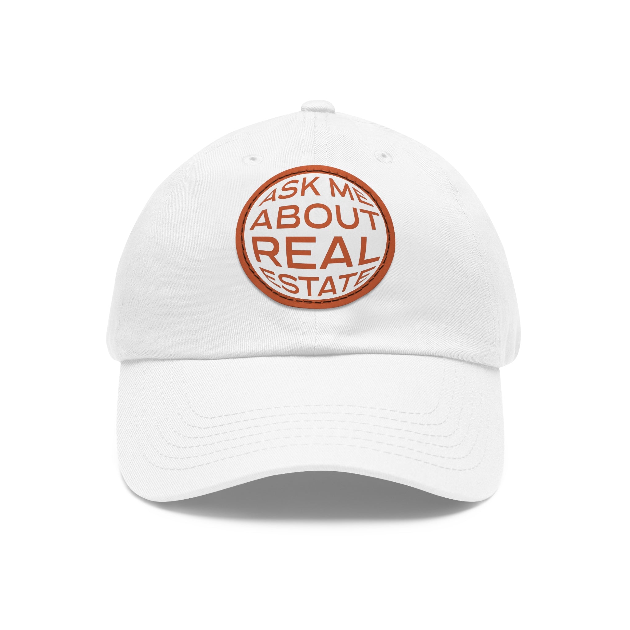 Ask Me About Real Estate Dad Hat with Leather Patch (Round)