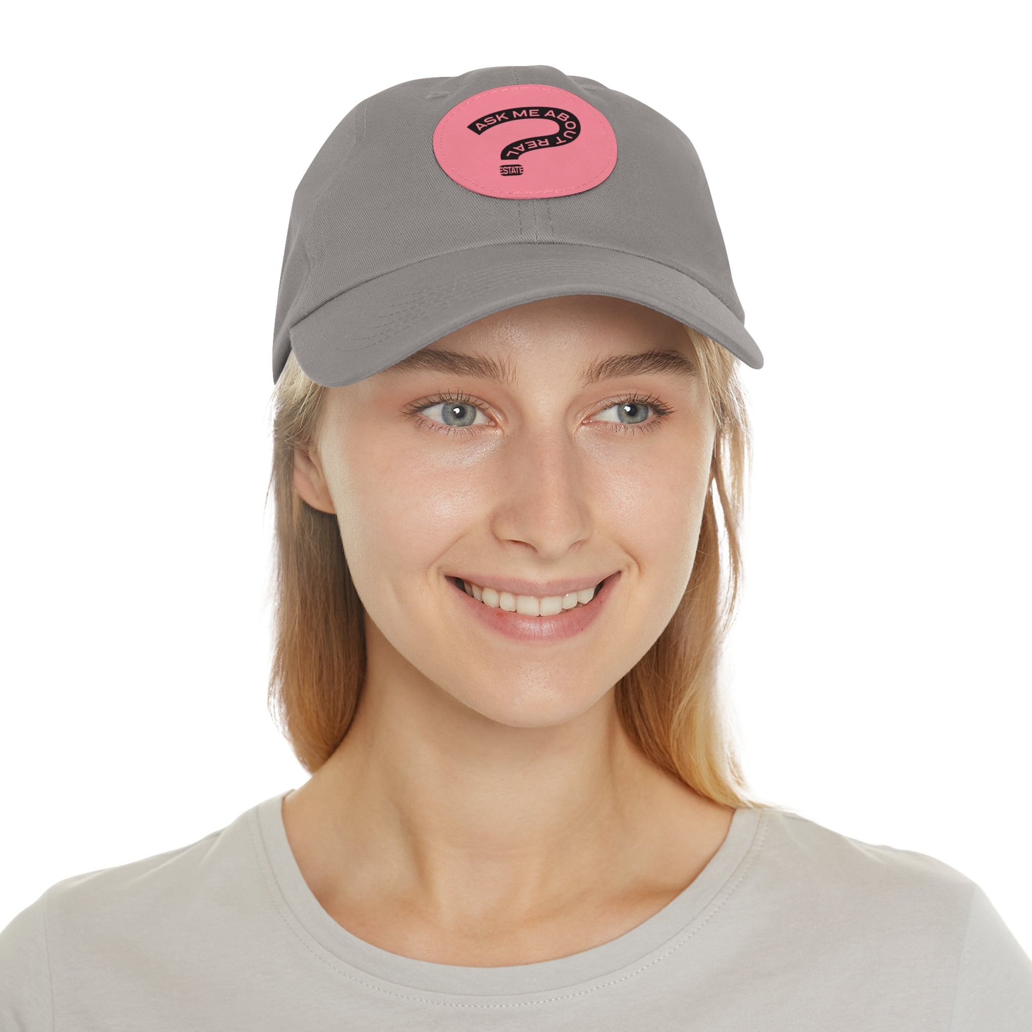 Ask Me About Real Estate Dad Hat with Leather Patch (Round)