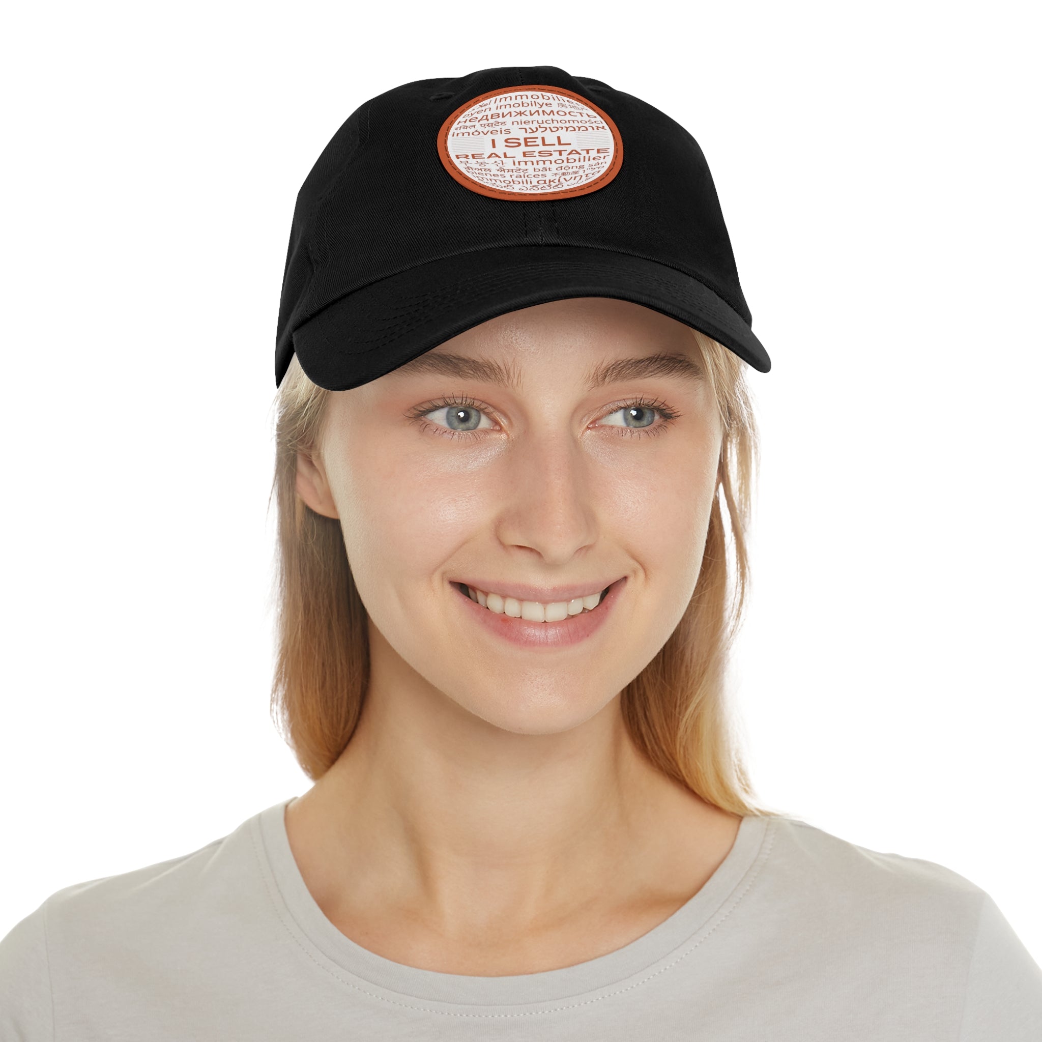 I Sell Real Estate Translated Dad Hat with Leather Patch (Round)
