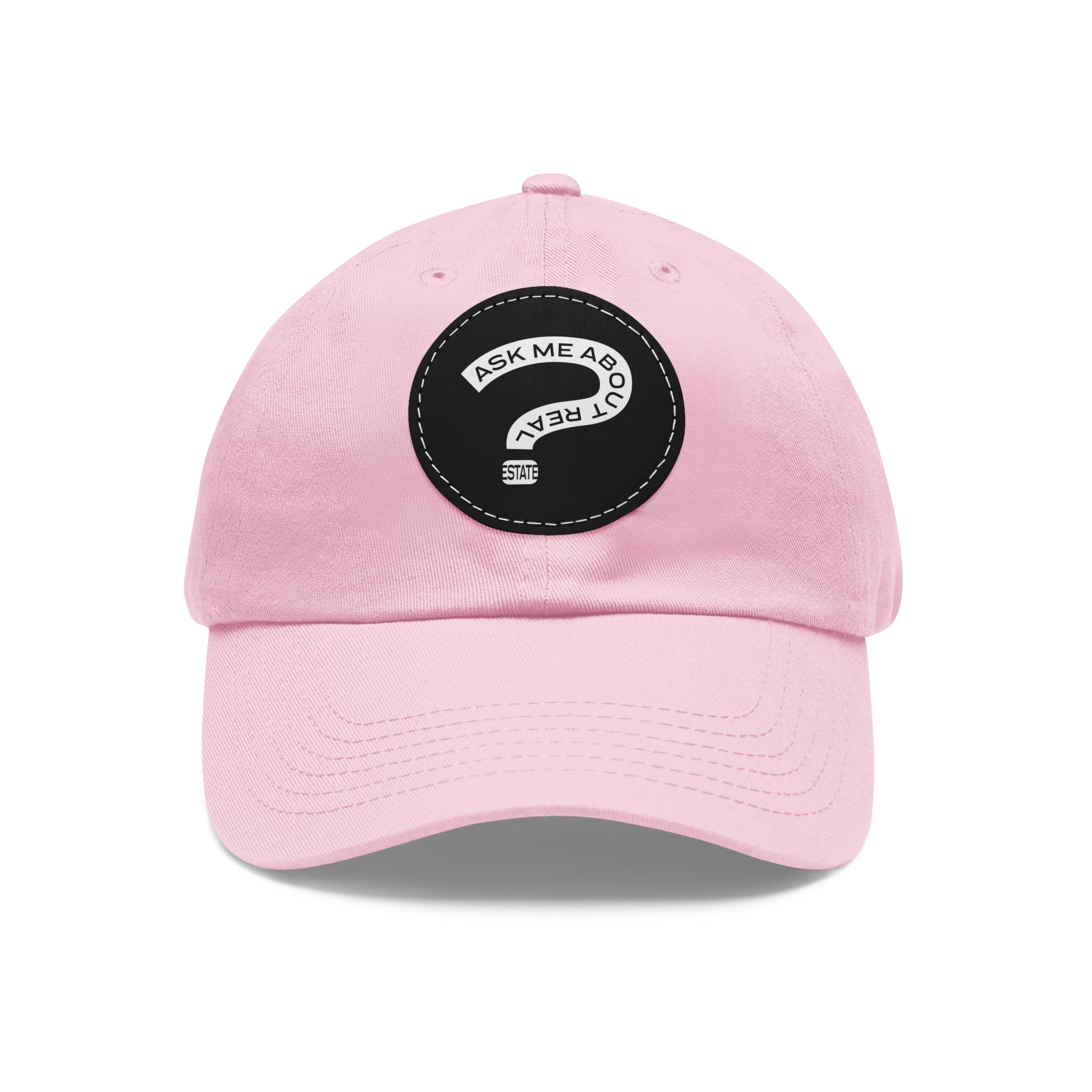 Ask Me About Real Estate Dad Hat with Leather Patch (Round)
