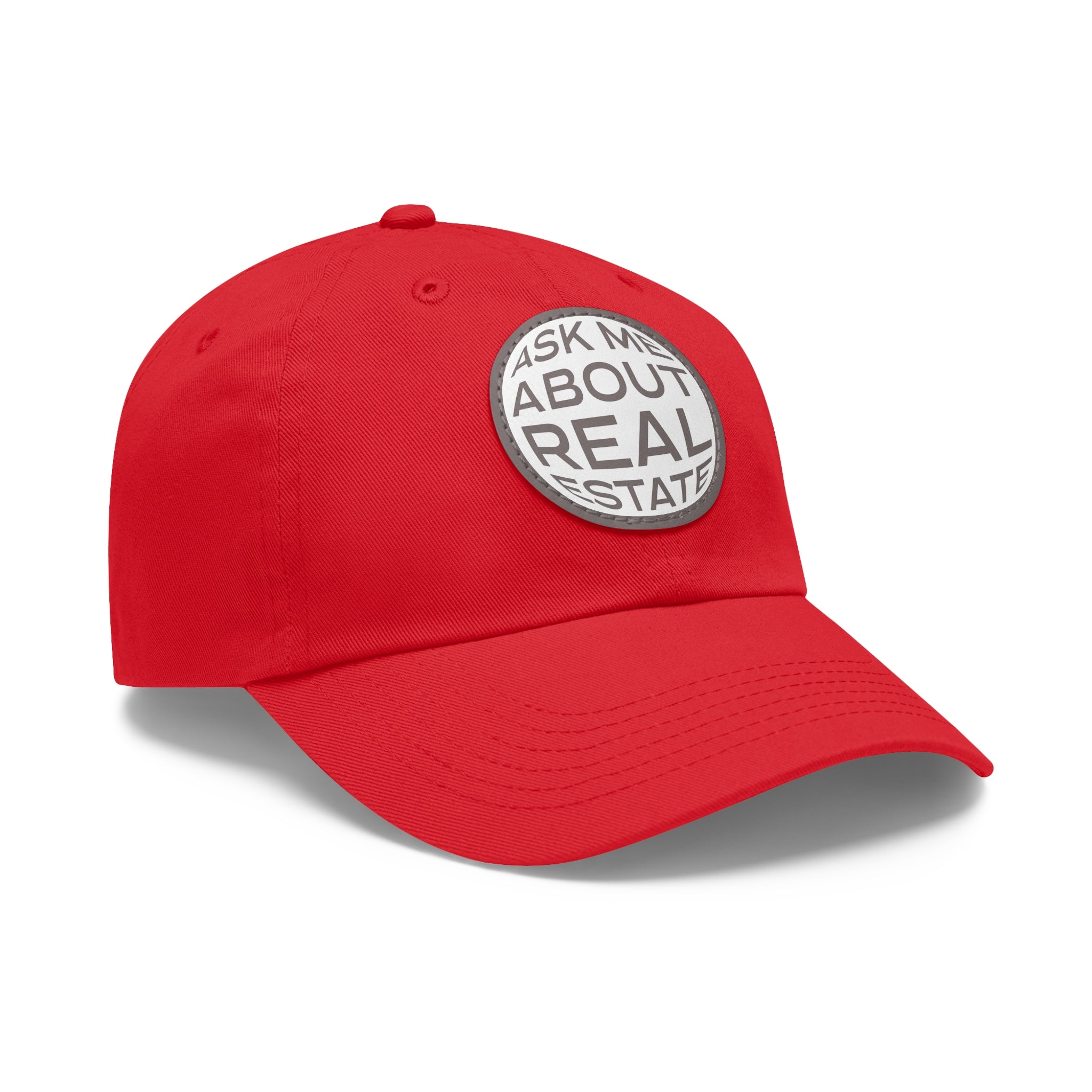Ask Me About Real Estate Dad Hat with Leather Patch (Round)