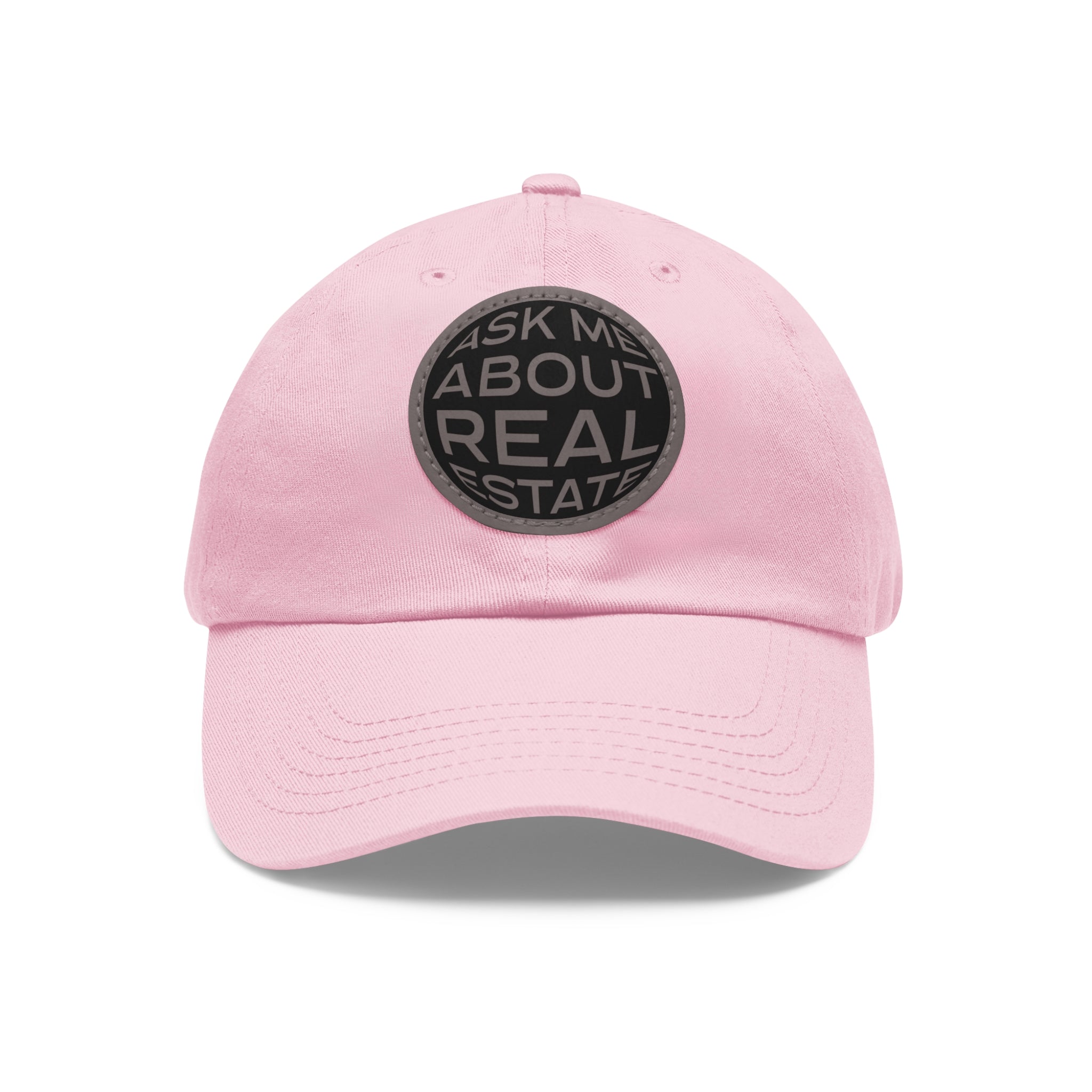 Ask Me About Real Estate Dad Hat with Leather Patch (Round)