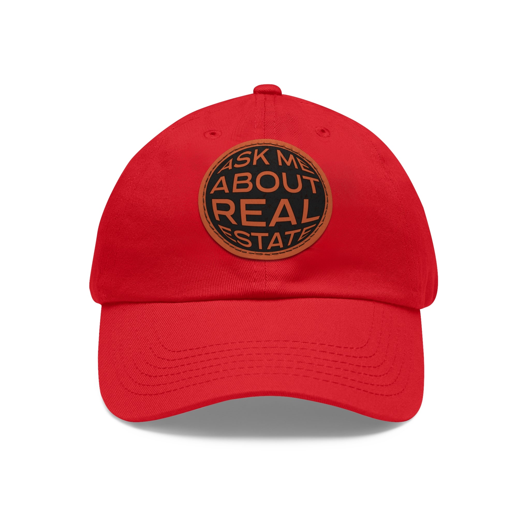 Ask Me About Real Estate Dad Hat with Leather Patch (Round)