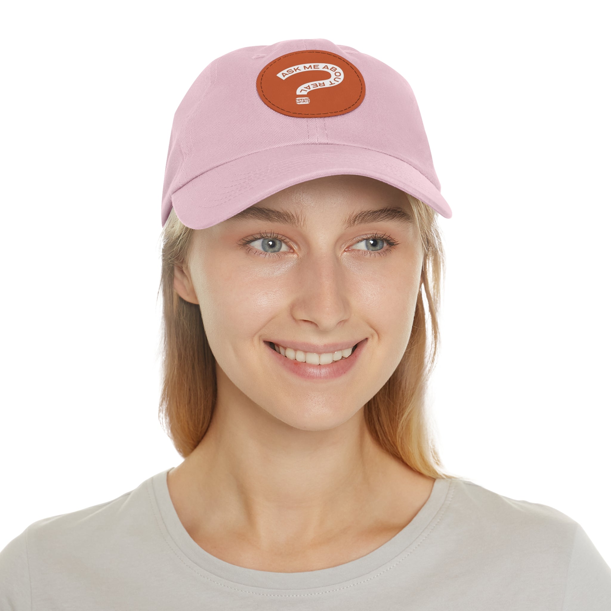 Ask Me About Real Estate Dad Hat with Leather Patch (Round)