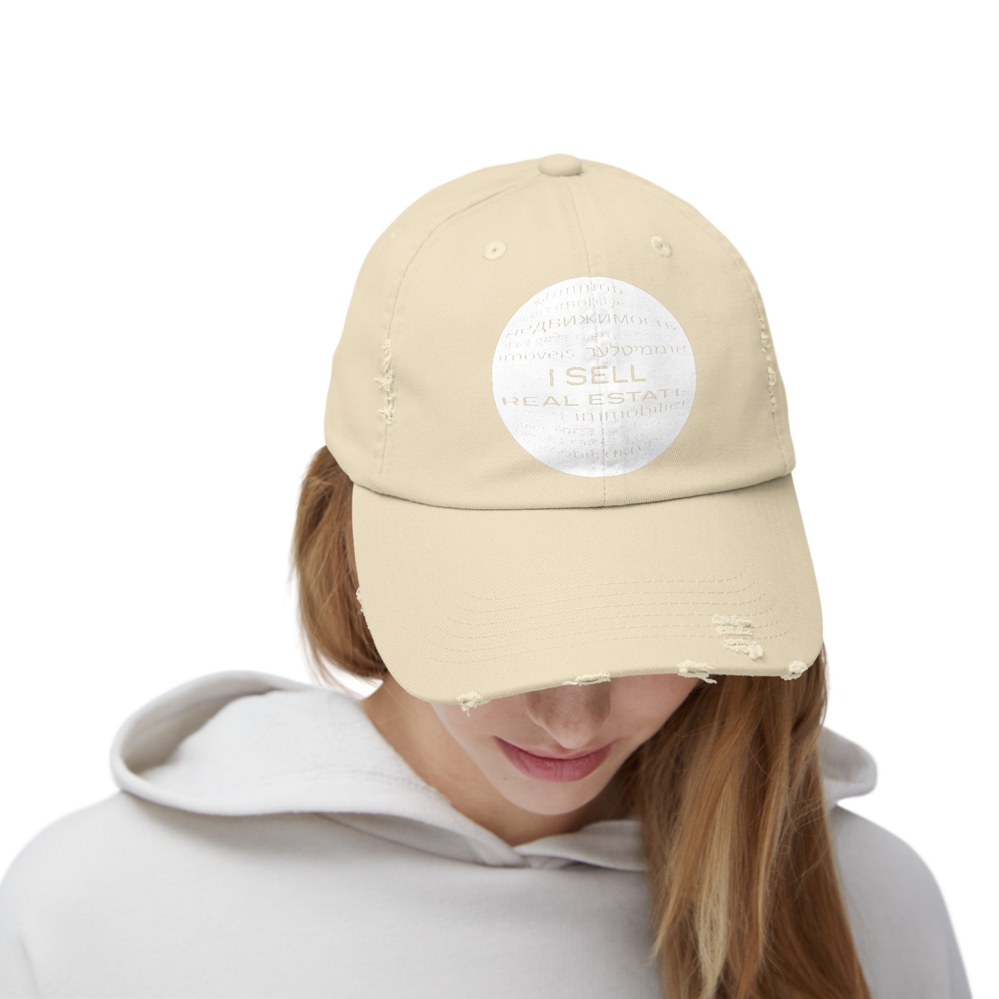 I Sell Real Estate Translated Unisex Distressed Cap