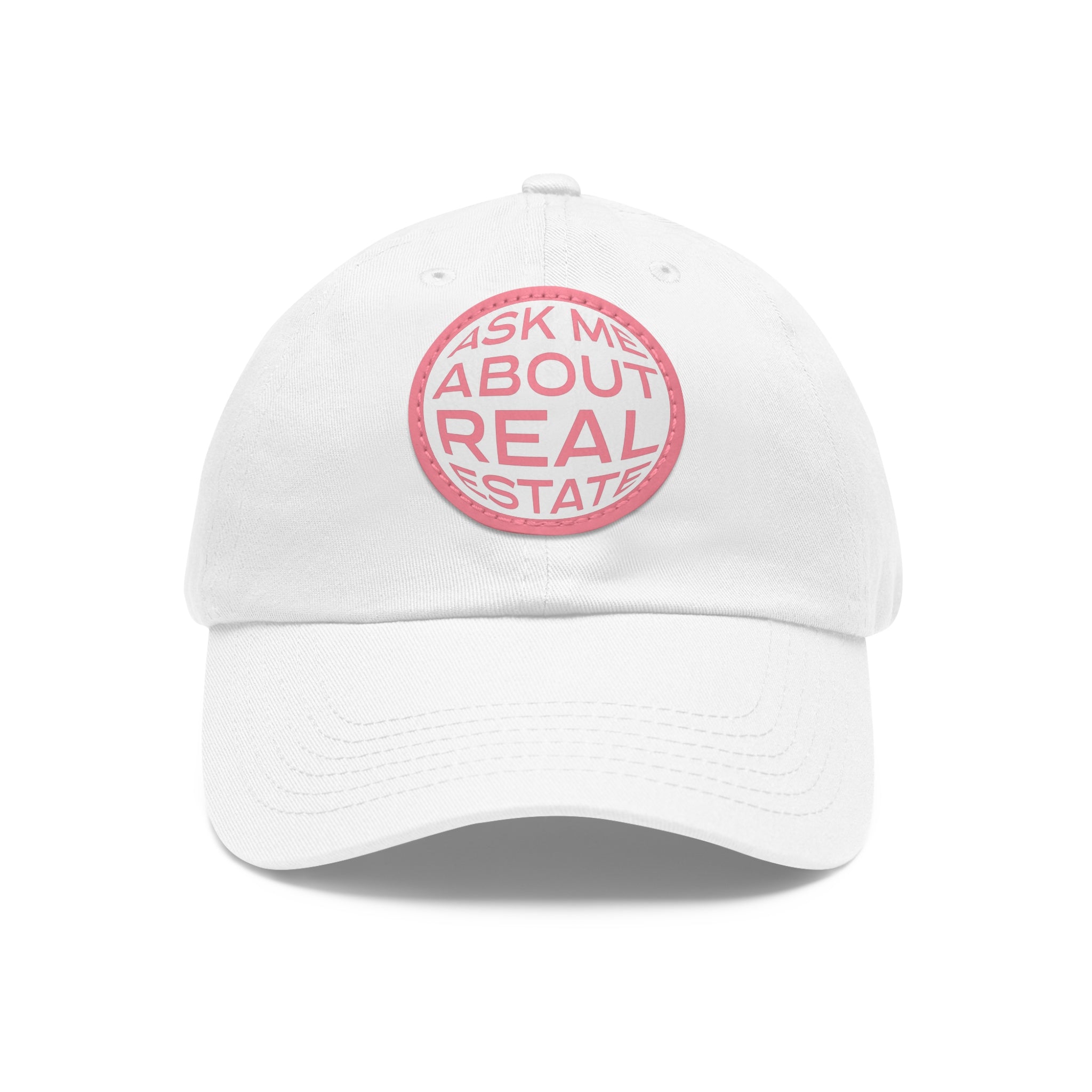 Ask Me About Real Estate Dad Hat with Leather Patch (Round)