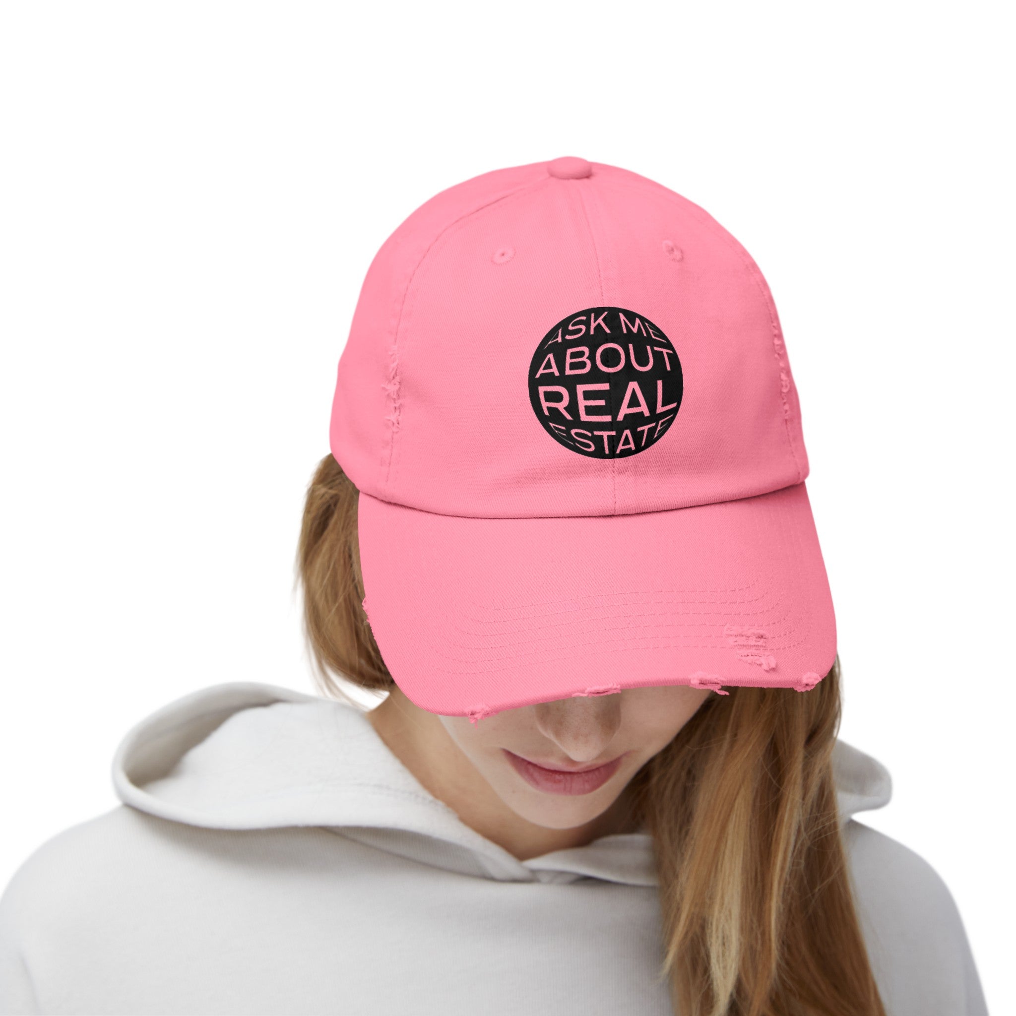 Ask Me About Real Estate Unisex Distressed Cap
