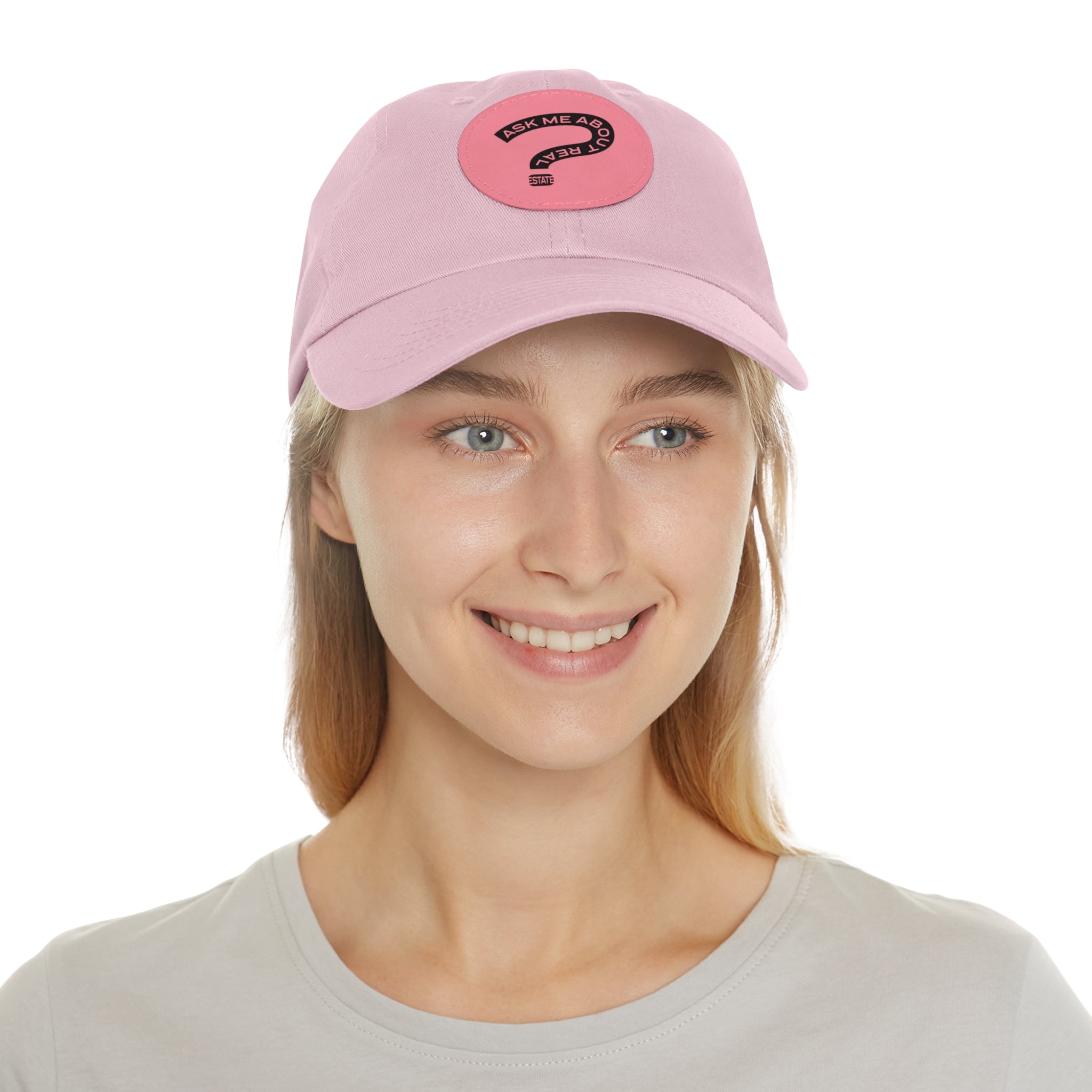 Ask Me About Real Estate Dad Hat with Leather Patch (Round)