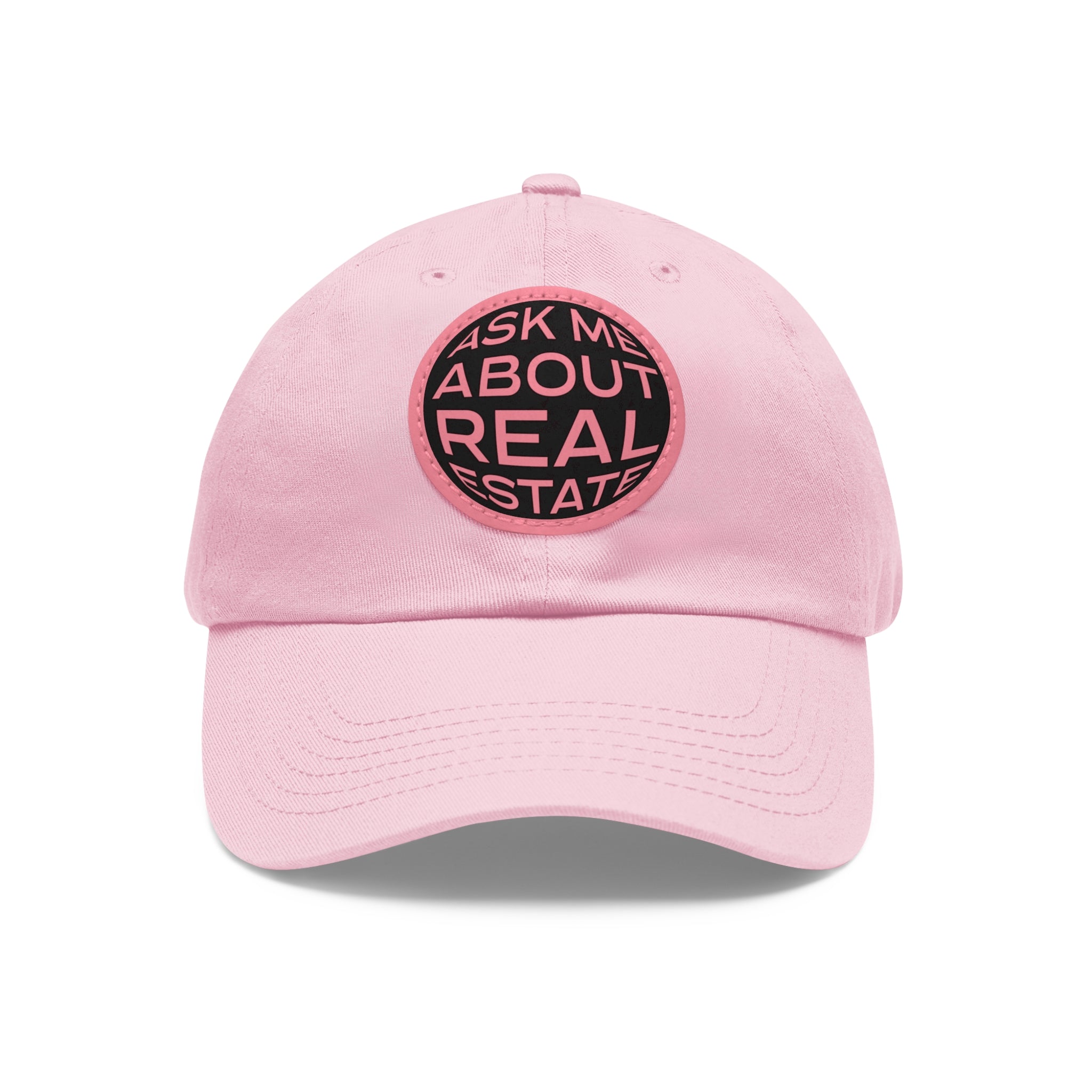 Ask Me About Real Estate Dad Hat with Leather Patch (Round)