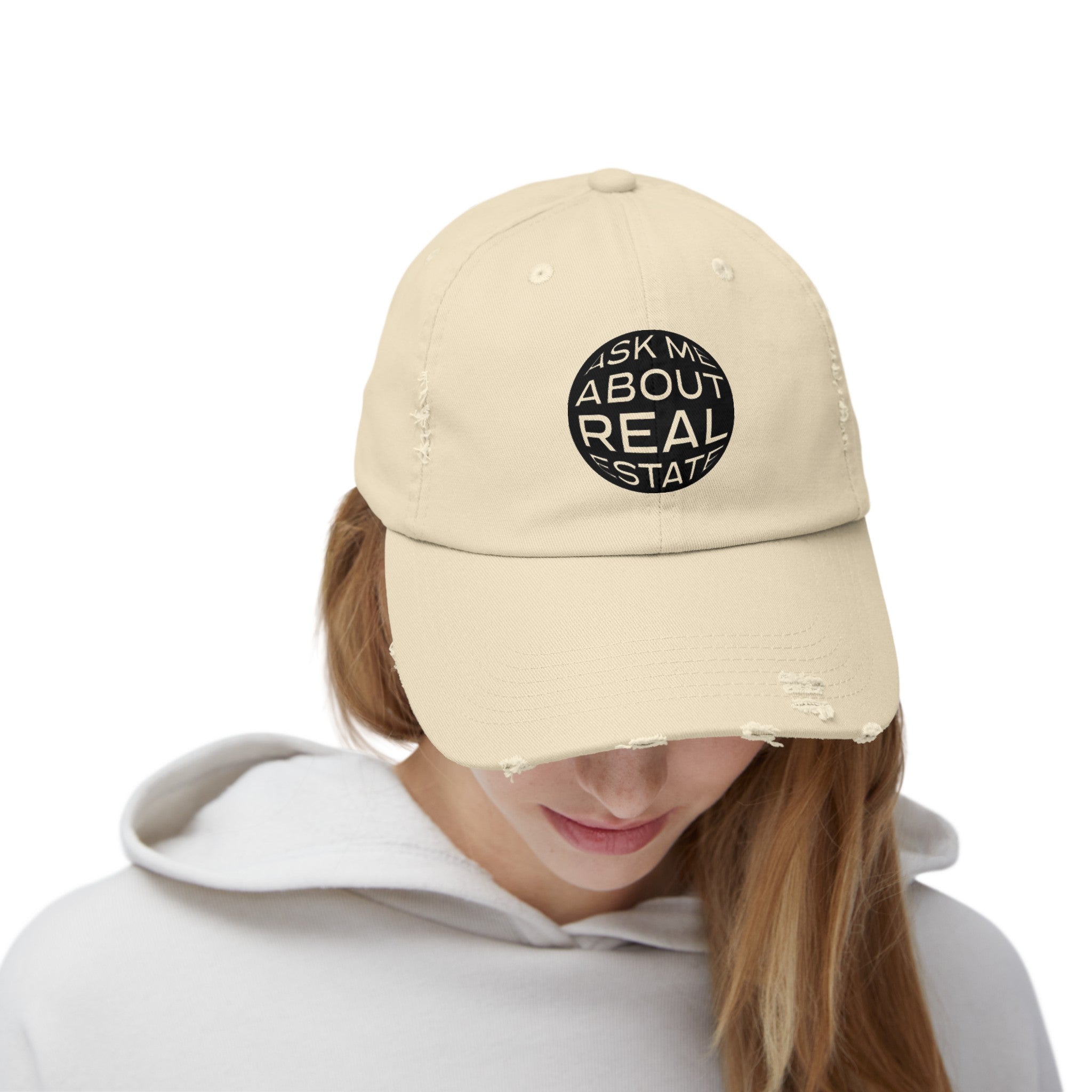Ask Me About Real Estate Unisex Distressed Cap